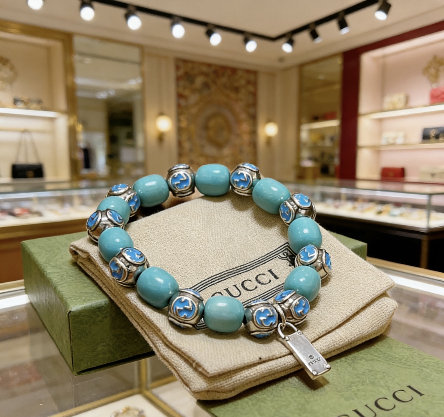 NO:724223,Batch Gucci bracelet luxury bracelet, same style for men and women. The latest full-piece blue turquoise beaded bracelet is of a higher grade. The same style as the star Anger Forest series double G retro Gucci bracelet. Size: 16-24 cm. Details are distressed. Non-market glossy version. Non-market ordinary version. This model has been out. The best-selling model in Gucci. Very good to match clothes, high-quality jewelry, gucci, bracelet.19860909批 古驰手链奢华手串 男女同款 最新款全件蓝松石串珠手链档次更高明星同款Anger Forest系列双g复古古驰手链 尺寸:16-24厘米 细节对版做旧处理 非市面亮面版型 非市面普通做这款一直在出 古驰里面热卖款 非常好搭配衣服,饰品精品,gucci,bracelet,Jewelry