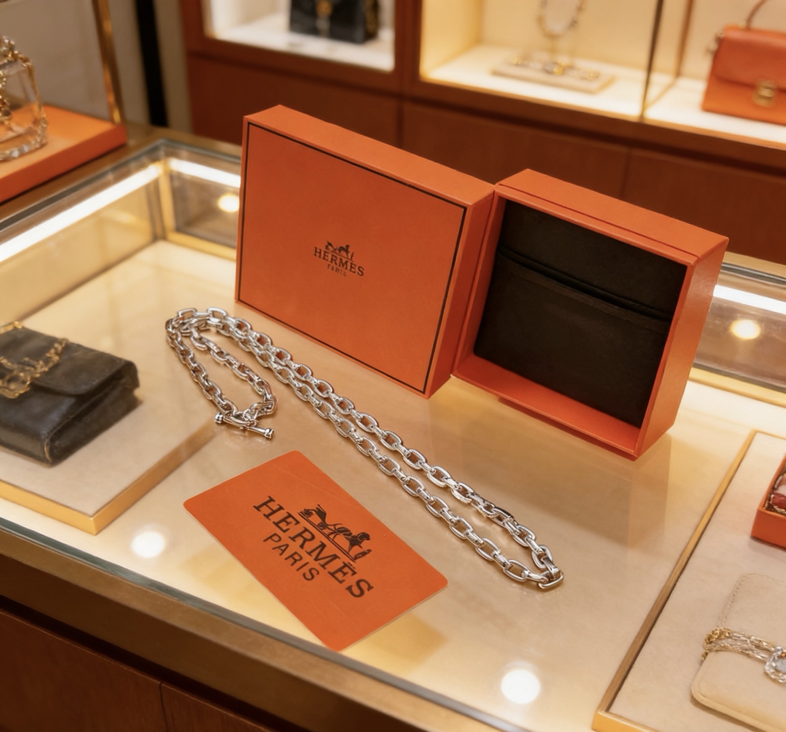 Hermes Chaine d Ancre TO necklace Silver-toned metal no gemstones 120cm