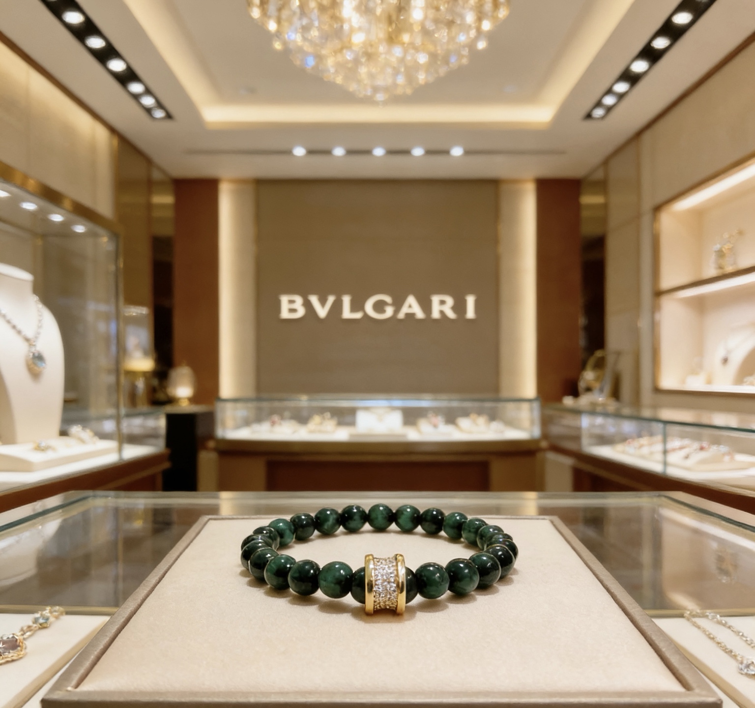 Bvlgari 宝格丽手链V金材质 BVLGARI宝格丽 DIVAS‘ DREAM 系列 天然绿虎眼石品相完美