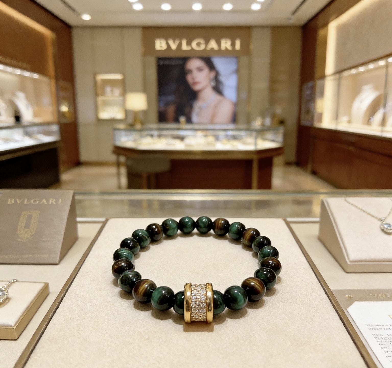 Bvlgari 宝格丽手链V金材质 BVLGARI宝格丽 DIVAS‘ DREAM 系列 天然绿虎眼石品相完美