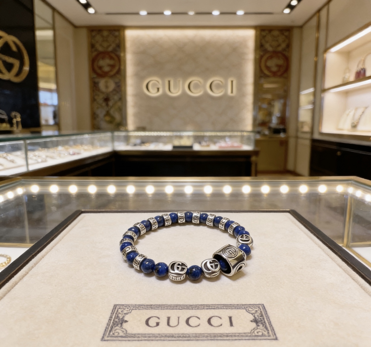 Gucci 𝐆𝐮𝐜𝐜𝐢古驰手链 最新款天然青金石手链档次更高 Anger Forest系列双G天然青金石水晶手链