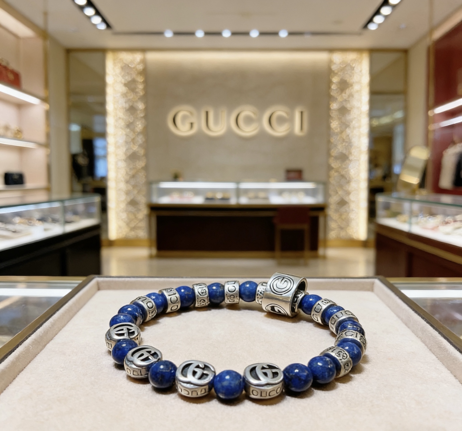 Gucci 𝐆𝐮𝐜𝐜𝐢古驰手链 最新款天然青金石手链档次更高 Anger Forest系列双G天然青金石水晶手链