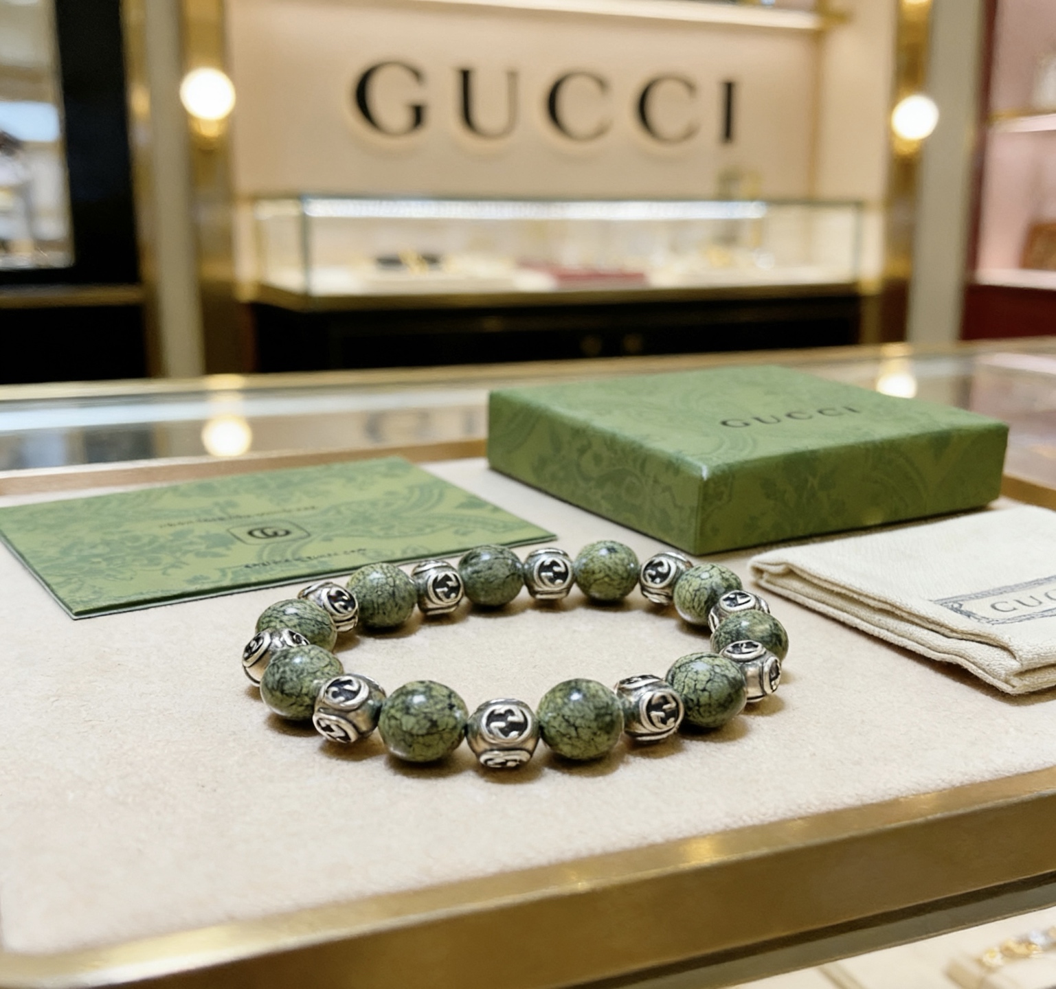 Gucci 新品发布 𝐆𝐮𝐜𝐜𝐢古驰手链 最新款天然石药王石手链档次更高 Anger Forest系列双g手链
