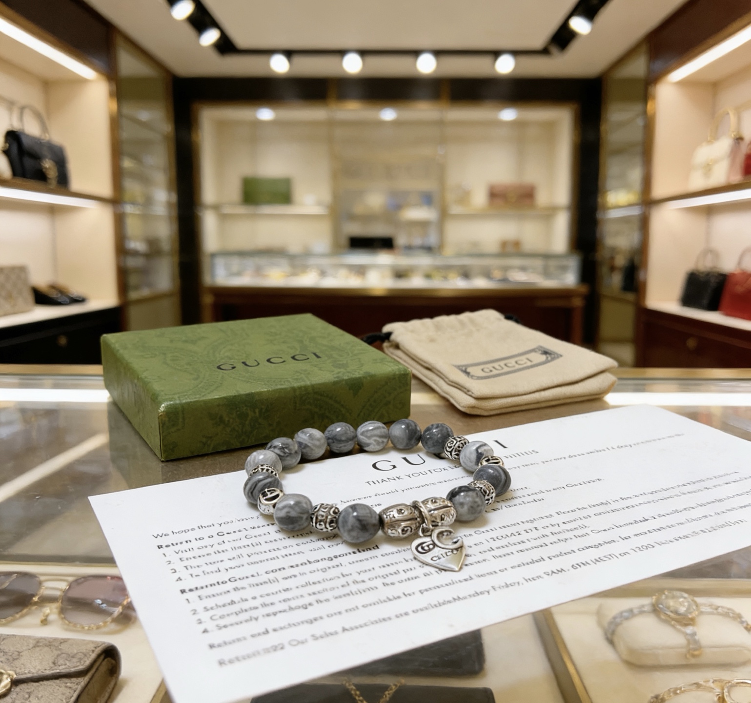 Gucci 新品发布 𝐆𝐮𝐜𝐜𝐢古驰手链 奢华古驰手串 天然石手链水晶 最新款全件串珠手链档次更高 Anger Forest系列双g 古驰手链