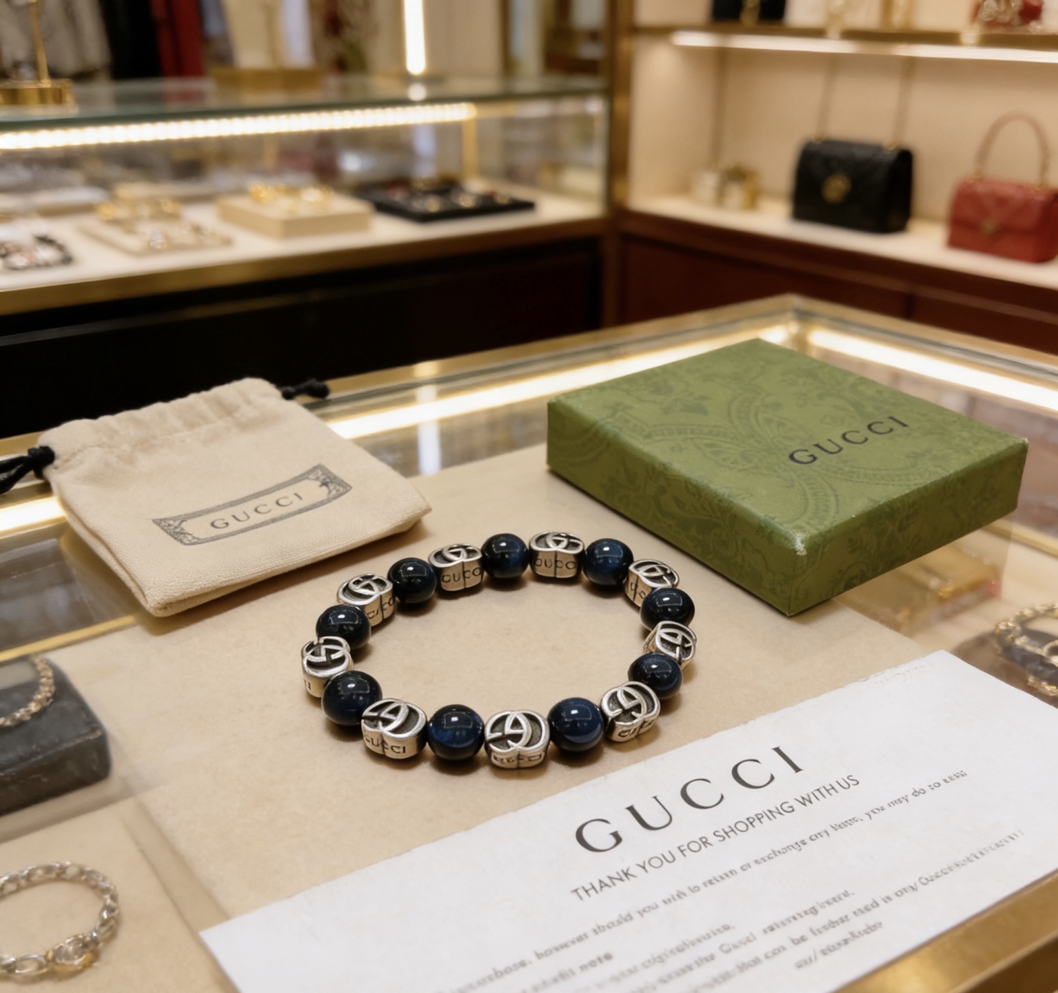 Gucci 新品发布𝐆𝐮𝐜𝐜𝐢古驰手链 最新款天然虎眼石手链档次更高 Anger Forest系列双g手链