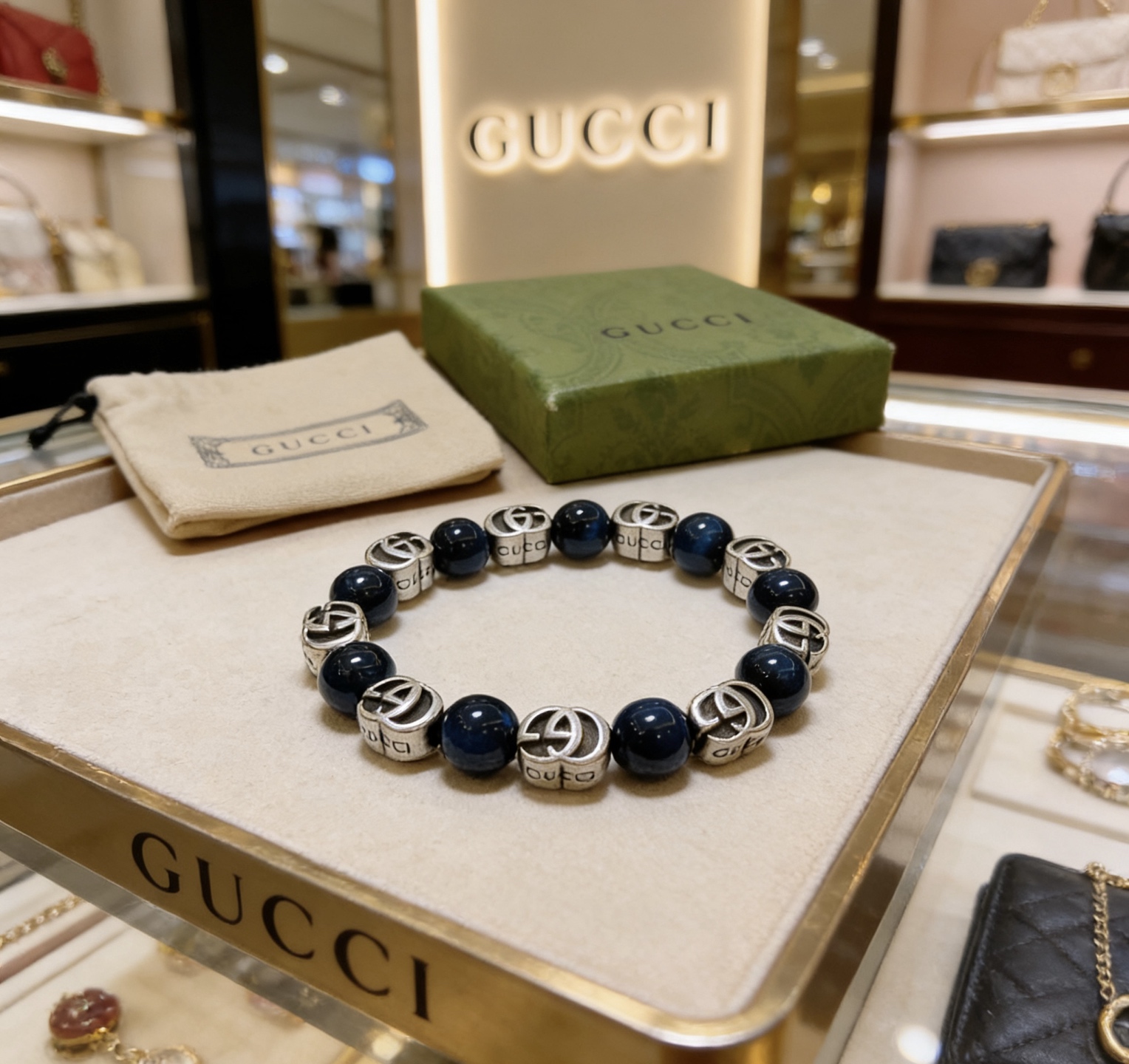 Gucci 新品发布𝐆𝐮𝐜𝐜𝐢古驰手链 最新款天然虎眼石手链档次更高 Anger Forest系列双g手链