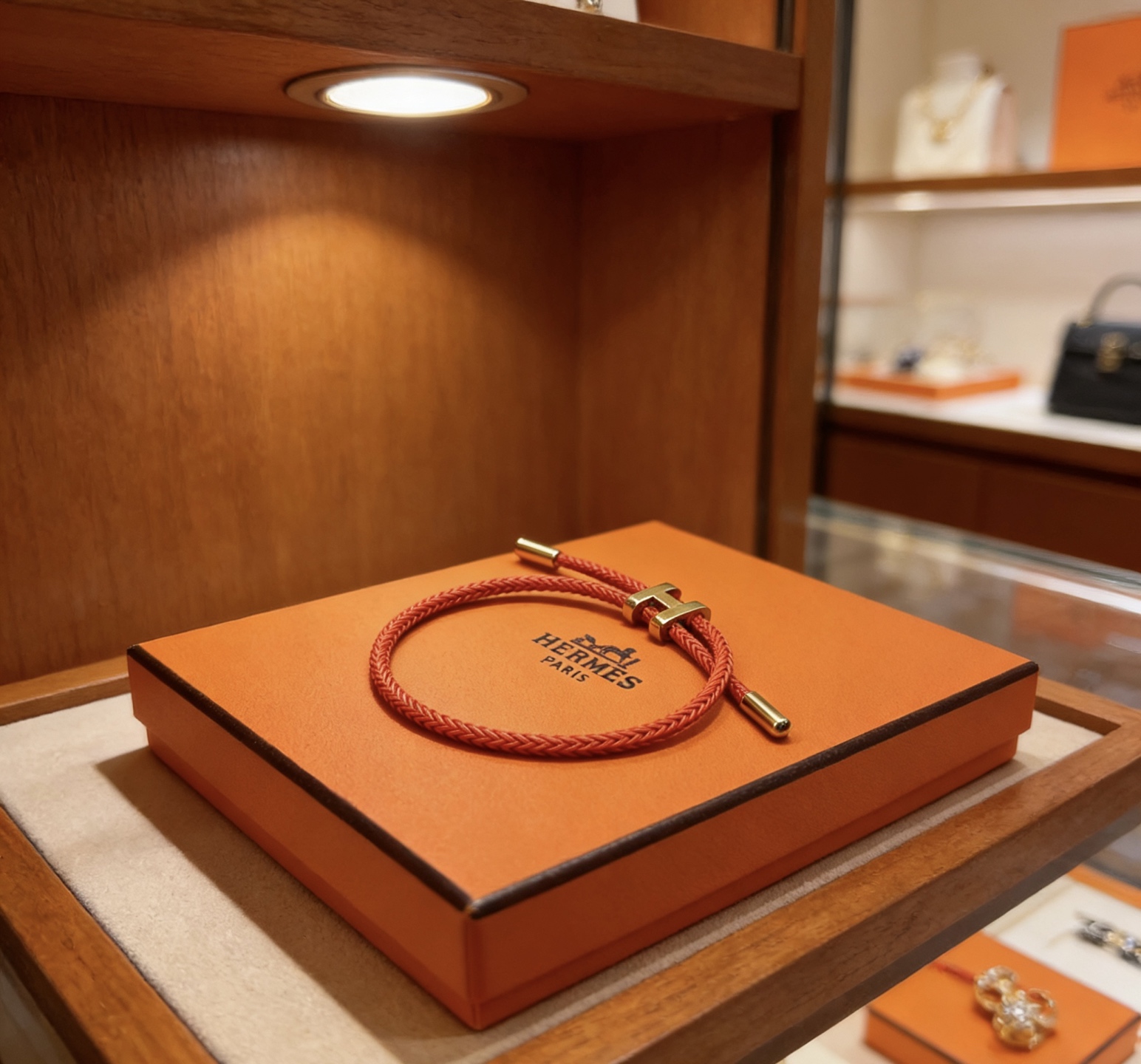 Hermes Tournis Tresse H bracelet Red braided cord gold-tone metal hardware Adjustable sliding cord fits 15-18cm wrist