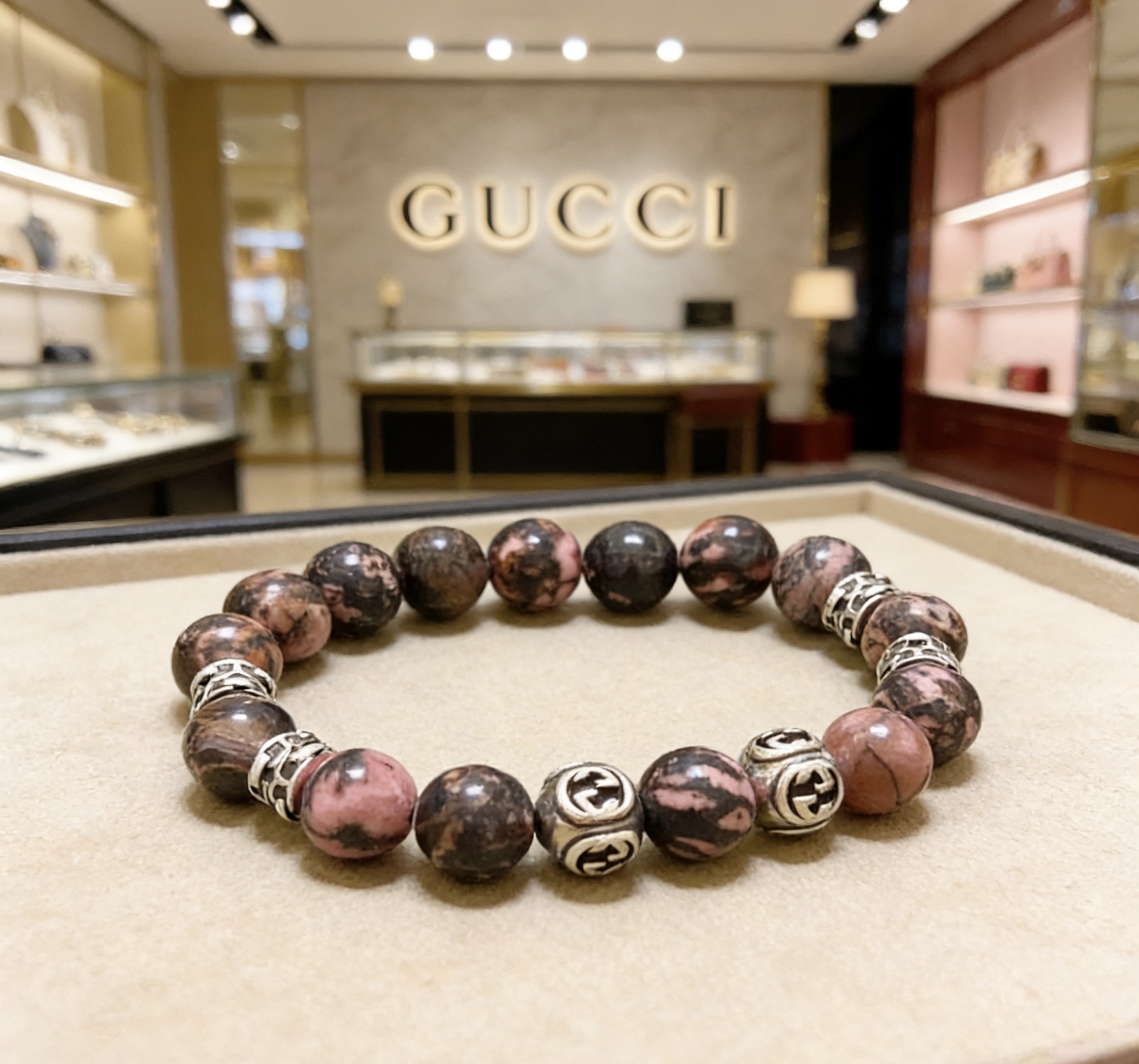 Gucci 𝐆𝐮𝐜𝐜𝐢古驰手链 最新款天然玛瑙石手链档次更高 Anger Forest系列双G天然石水晶手链