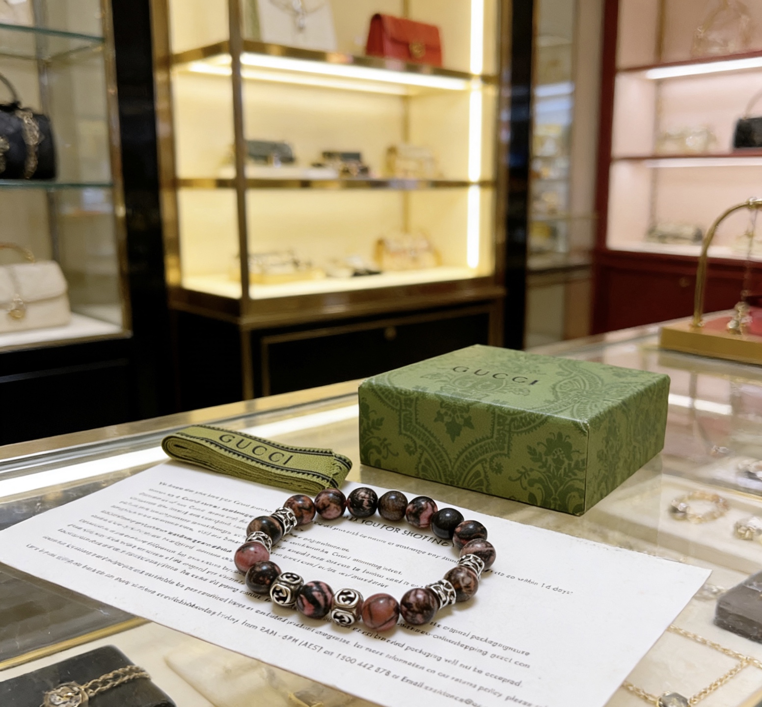 Gucci 𝐆𝐮𝐜𝐜𝐢古驰手链 最新款天然玛瑙石手链档次更高 Anger Forest系列双G天然石水晶手链