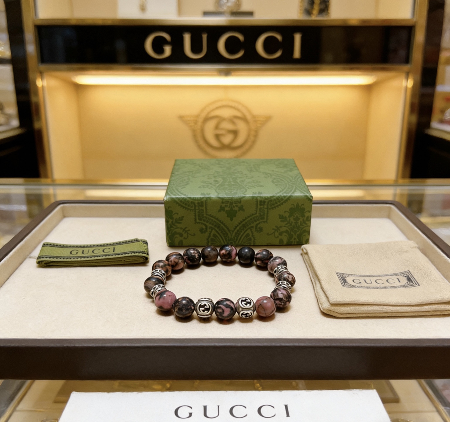 Gucci 𝐆𝐮𝐜𝐜𝐢古驰手链 最新款天然玛瑙石手链档次更高 Anger Forest系列双G天然石水晶手链