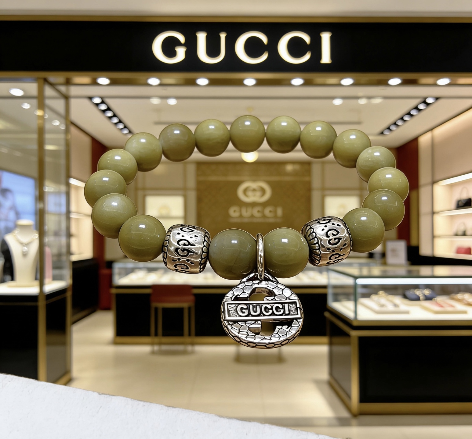 Gucci 𝐆𝐮𝐜𝐜𝐢古驰手链 最新款天然石手链档次更高 Anger Forest系列双G天然石水晶手链