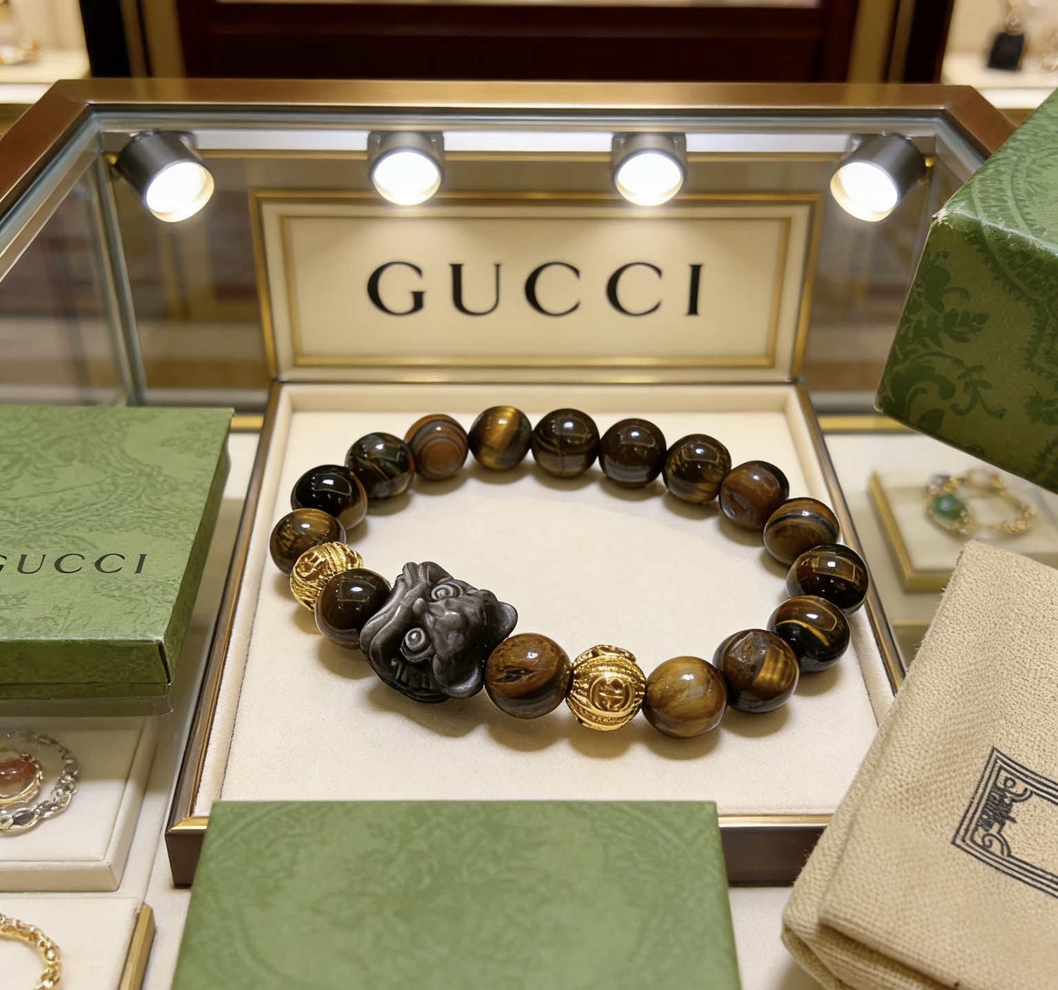 Gucci 新品发布𝐆𝐮𝐜𝐜𝐢古驰手链 最新款虎眼石手链档次更高 Anger Forest系列双g手链
