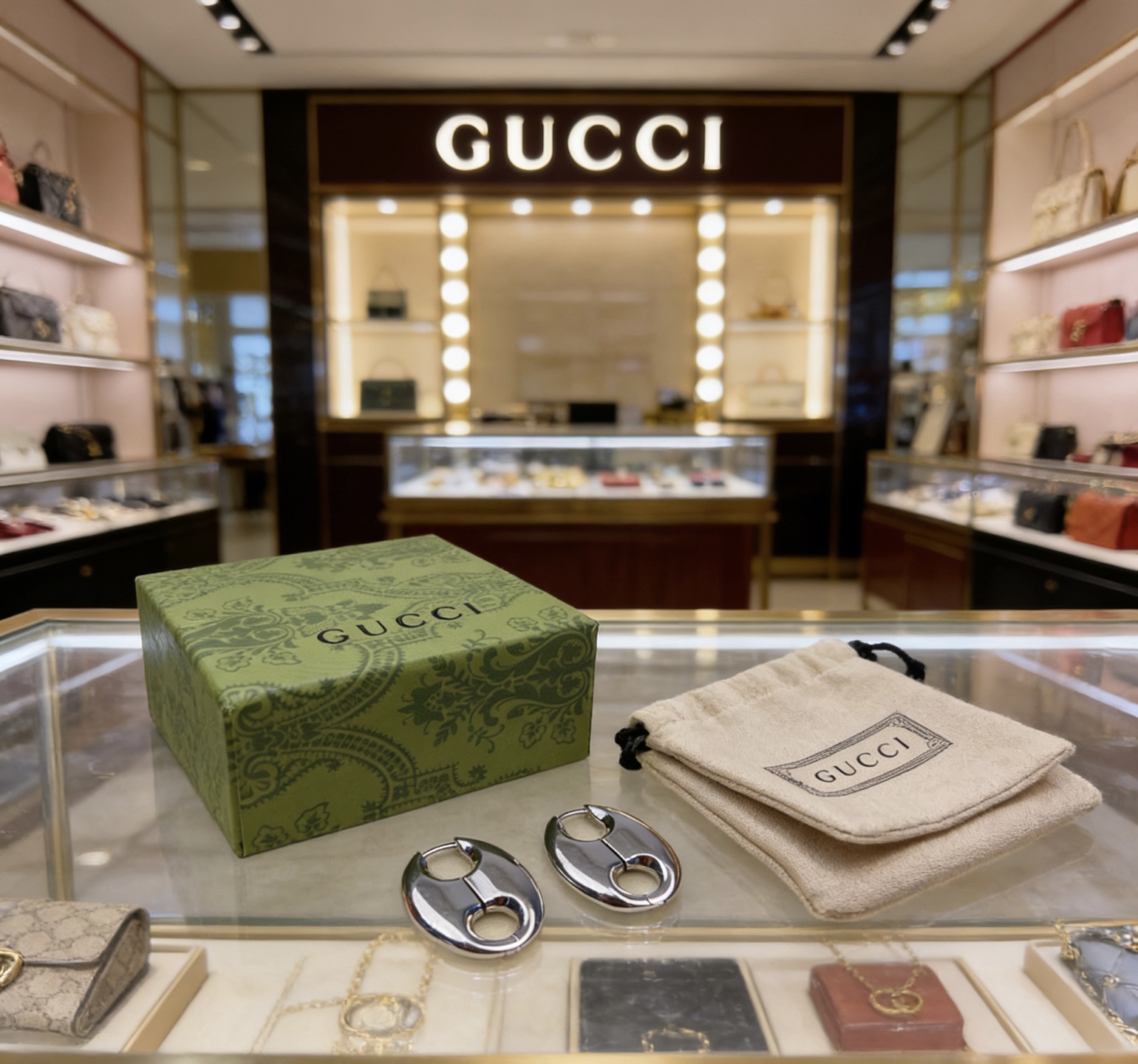 Gucci 新品首发不爆不发 抖音带货 首选 𝐆𝐮𝐜𝐜𝐢古驰耳钉最新款档次更高 Anger Forest系列双g设计理念 系列古驰耳钉