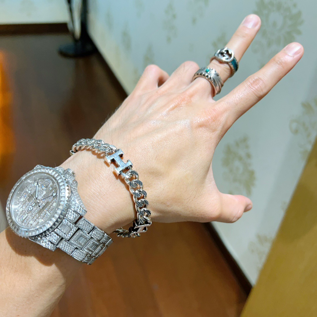 Bracciale Hermes H d Ancre Curb Chain in metallo argentato 19 cm