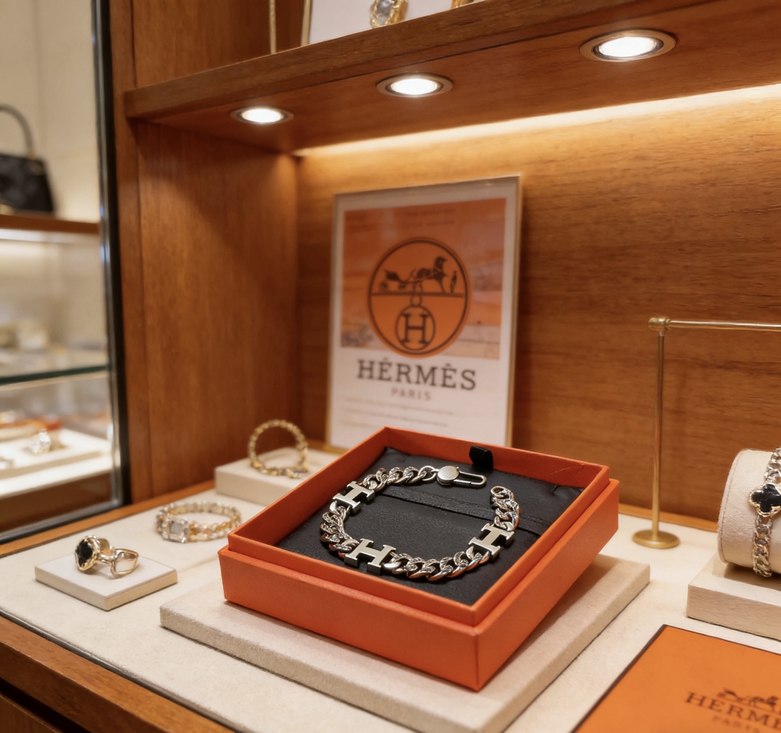 Bracciale Hermes H d Ancre Curb Chain in metallo argentato 19 cm