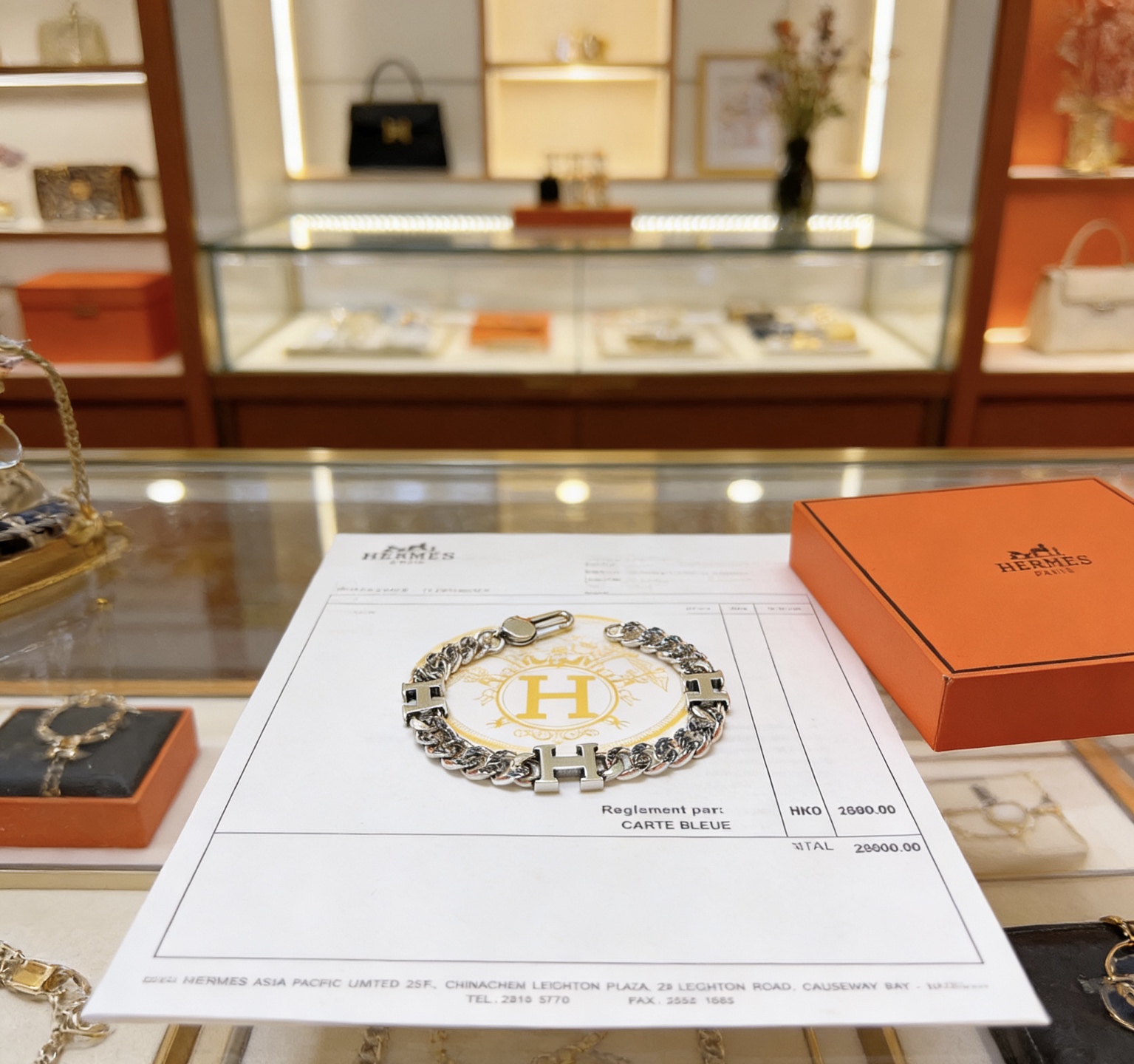 Bracciale Hermes H d Ancre Curb Chain in metallo argentato 19 cm