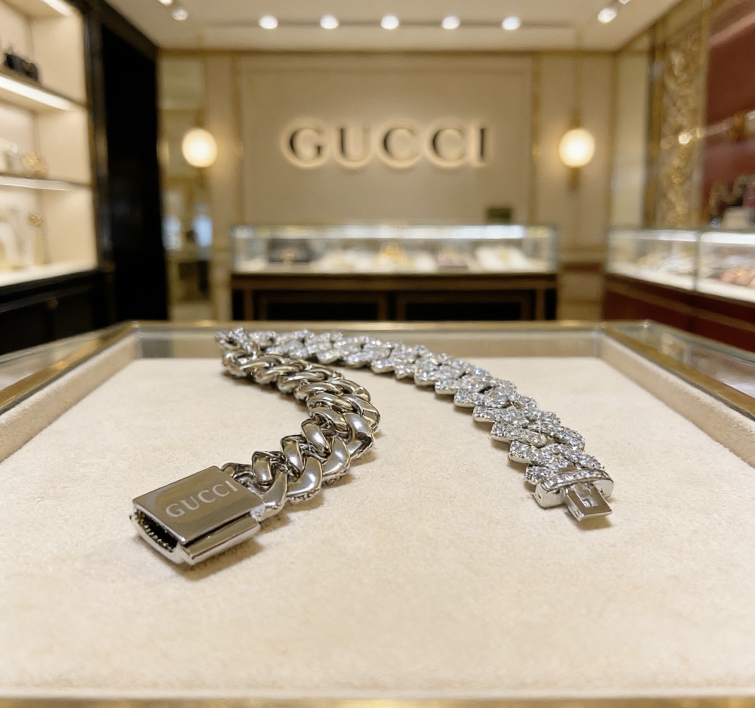 Gucci 2026最新出炉满钻奢华古巴链古驰手链