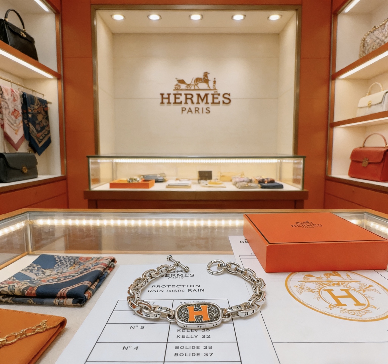 Hermes H Logo Chain Bracelet bracelet Silver-toned metal with orange enamel H detail 19cm