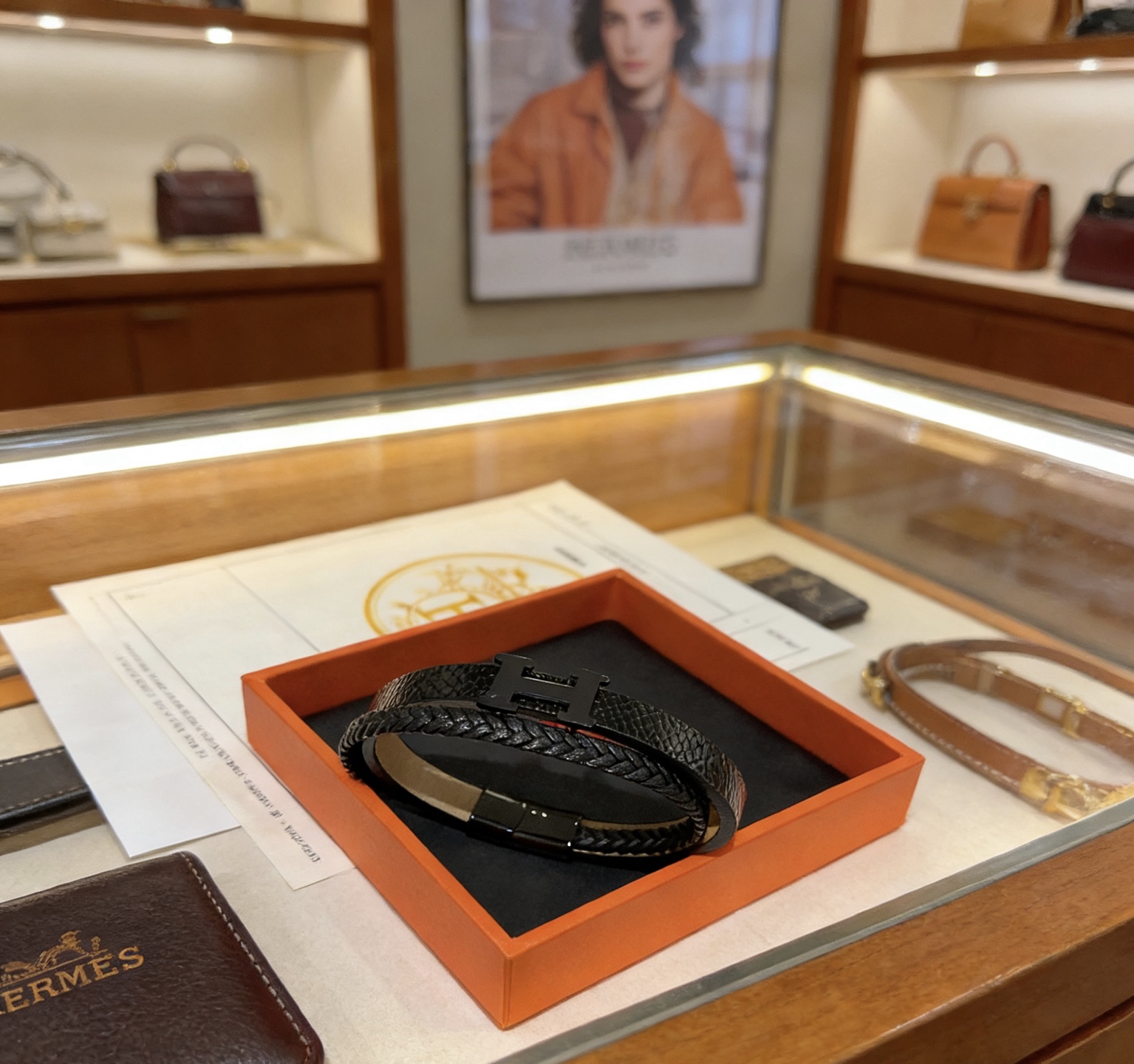 Hermès 新品发售 ‍⬛爱马仕皮绳手环最新款纯手工皮材质档次更高 Anger Forest系列爱马仕手链 款系列18k金手链手绳 黑武士