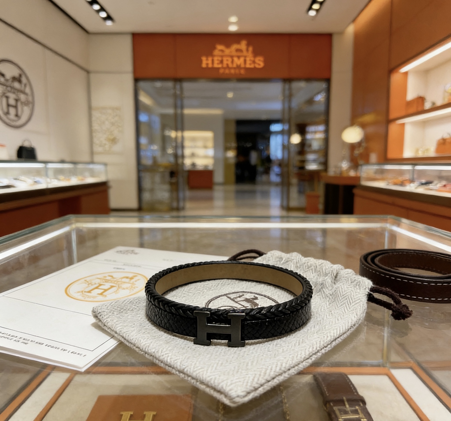 Hermès 新品发售 ‍⬛爱马仕皮绳手环最新款纯手工皮材质档次更高 Anger Forest系列爱马仕手链 款系列18k金手链手绳 黑武士