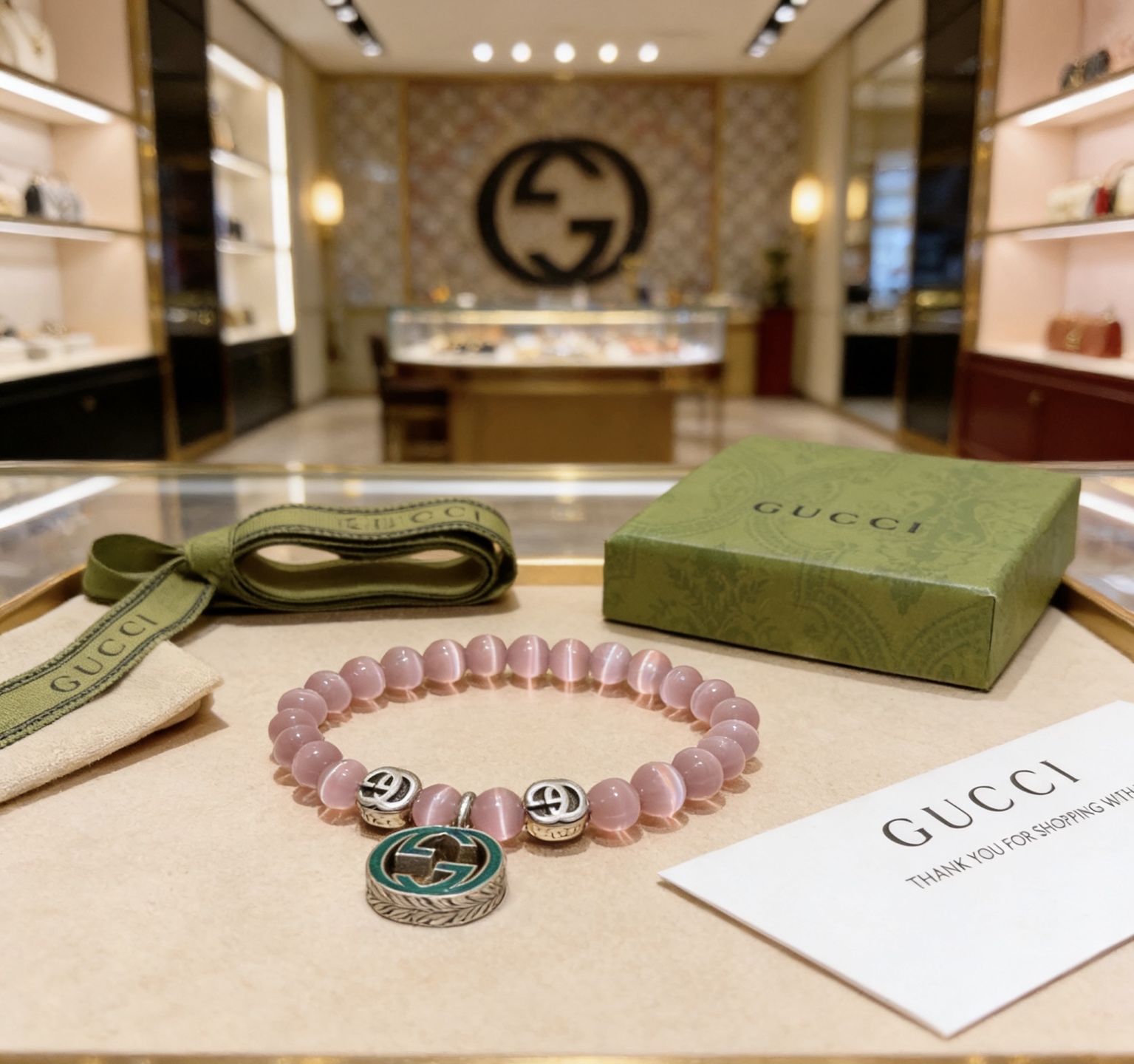 Gucci 新品发布𝐆𝐮𝐜𝐜𝐢古驰手链 最新款天然猫眼石手链档次更高 Anger Forest系列双g手链