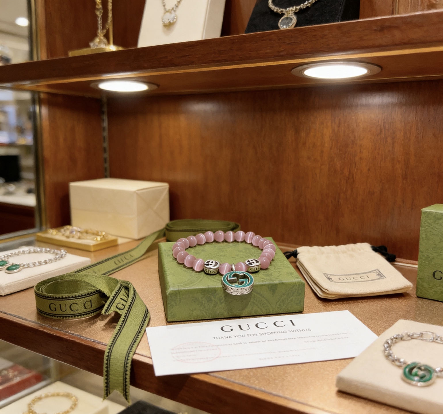 Gucci 新品发布𝐆𝐮𝐜𝐜𝐢古驰手链 最新款天然猫眼石手链档次更高 Anger Forest系列双g手链