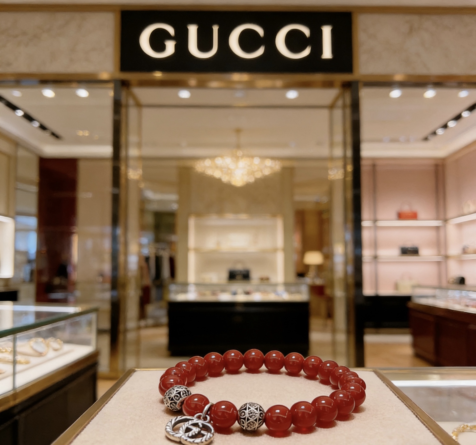 Gucci 𝐆𝐮𝐜𝐜𝐢古驰手链 最新款天然石红玛瑙手链档次更高 Anger Forest系列双g手链