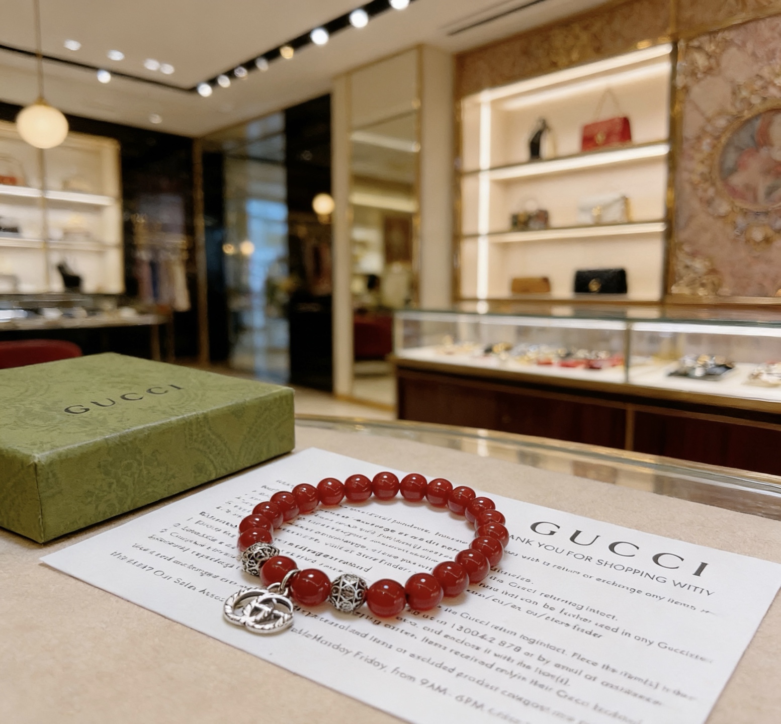 Gucci 𝐆𝐮𝐜𝐜𝐢古驰手链 最新款天然石红玛瑙手链档次更高 Anger Forest系列双g手链
