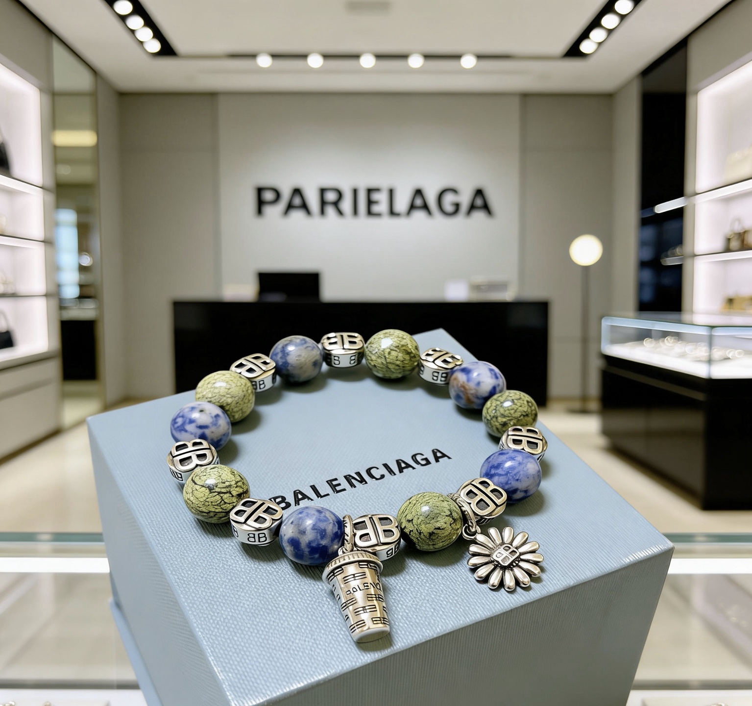 Balenciaga 精工版本天然药王石巴黎世家手链 泰银风格巴黎世家手链 男女款 做旧风 纯手工打造 ～ 开模 潮流 男女均可佩戴 同款 摇滚朋克泰银风格 元素 潮流百搭 喜欢 下单备注手腕周长16cm~25cm