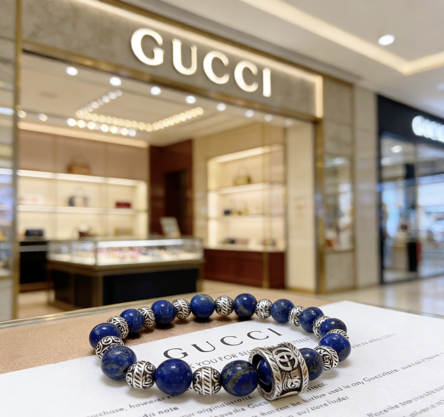 Gucci 𝐆𝐮𝐜𝐜𝐢古驰手链 最新款天然青金石手链档次更高 Anger Forest系列双G天然青金石水晶手链