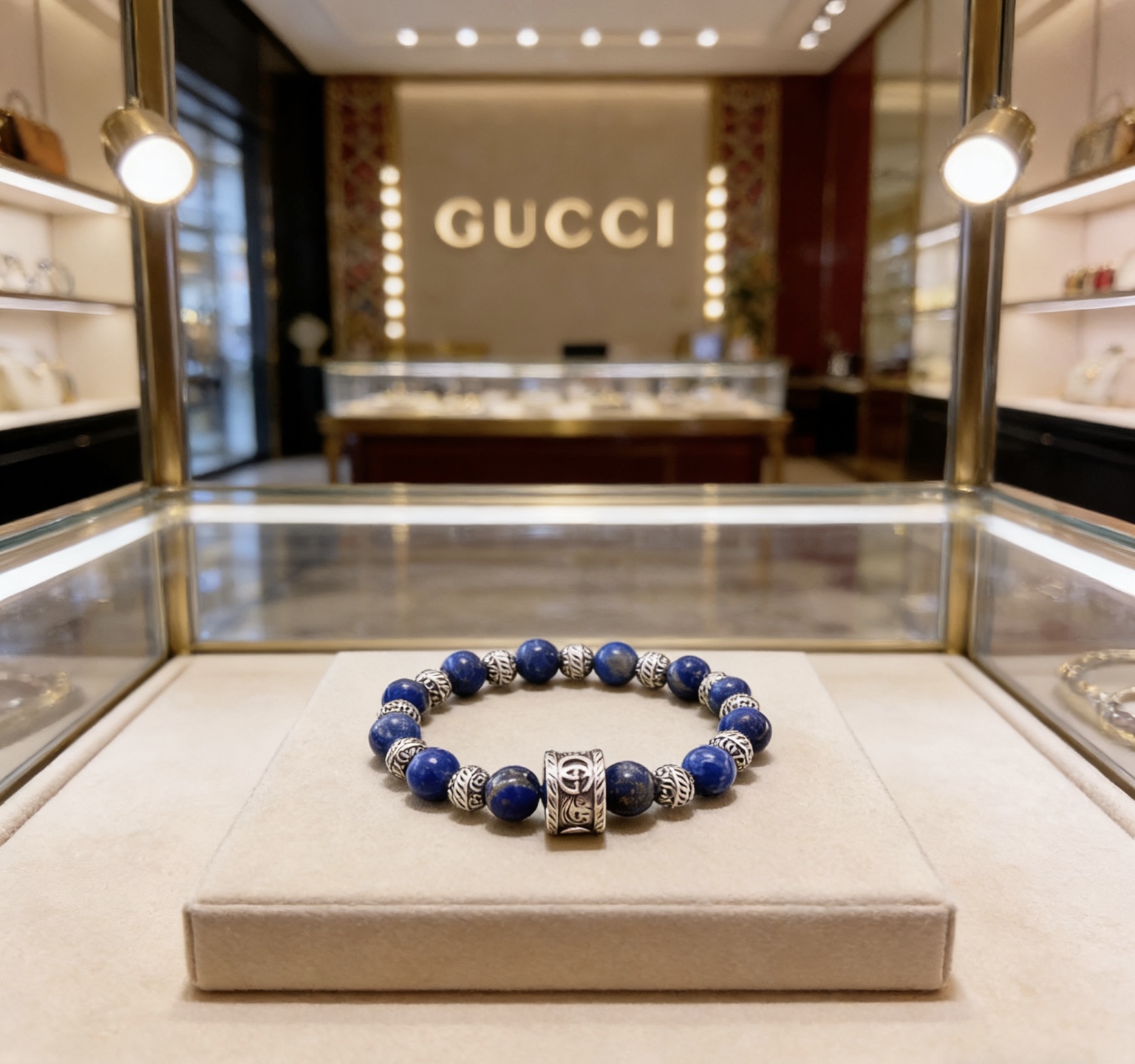 Gucci 𝐆𝐮𝐜𝐜𝐢古驰手链 最新款天然青金石手链档次更高 Anger Forest系列双G天然青金石水晶手链