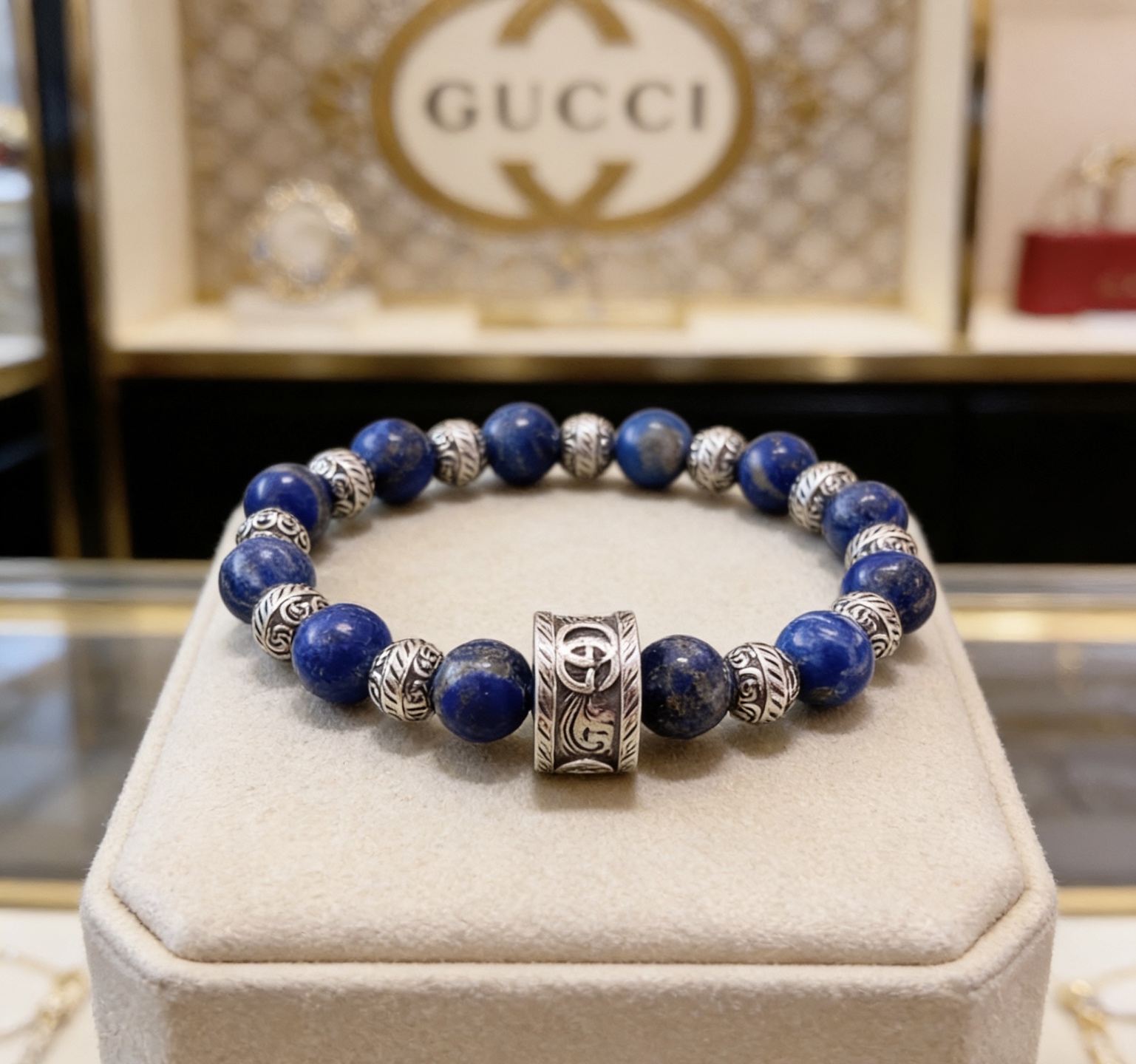 Gucci 𝐆𝐮𝐜𝐜𝐢古驰手链 最新款天然青金石手链档次更高 Anger Forest系列双G天然青金石水晶手链