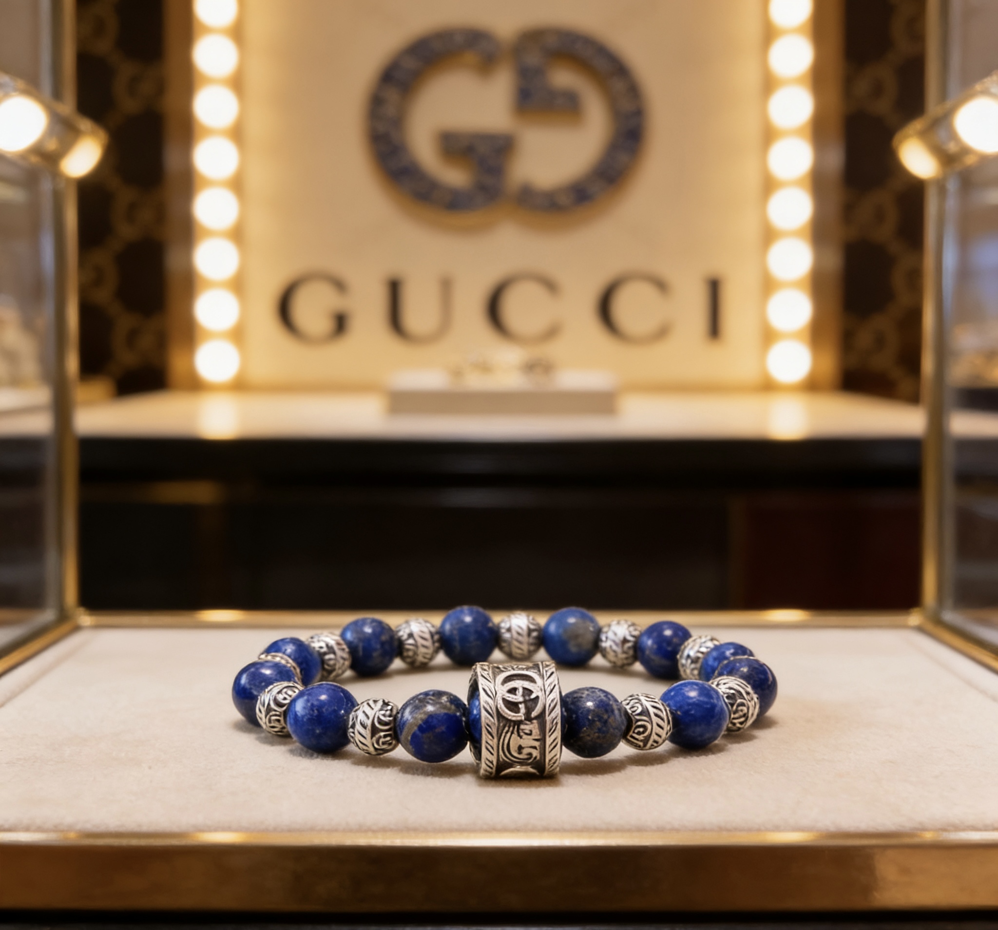 Gucci 𝐆𝐮𝐜𝐜𝐢古驰手链 最新款天然青金石手链档次更高 Anger Forest系列双G天然青金石水晶手链