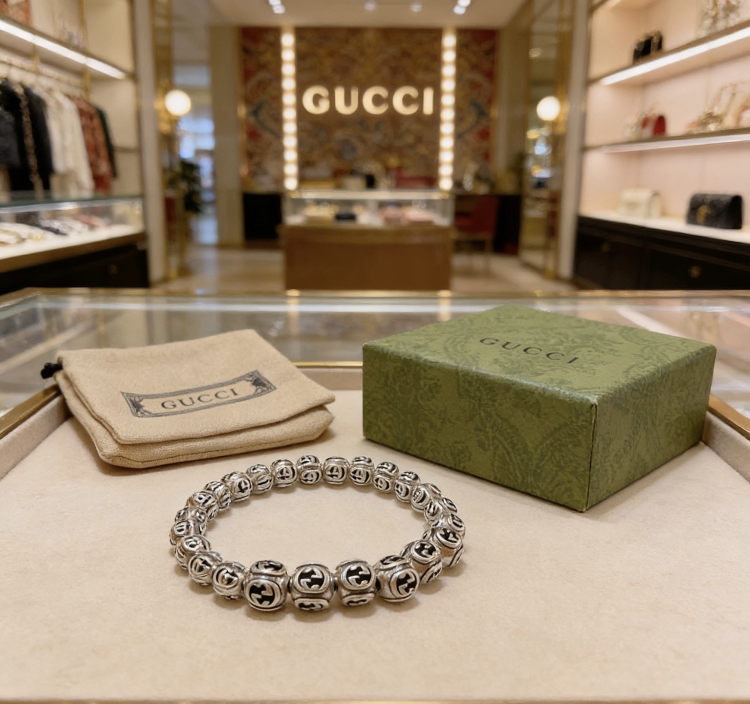 Gucci 𝐆𝐮𝐜𝐜𝐢古驰手链 奢华手串 最新款全件串珠手链档次更高 Anger Forest系列双g 古驰手链