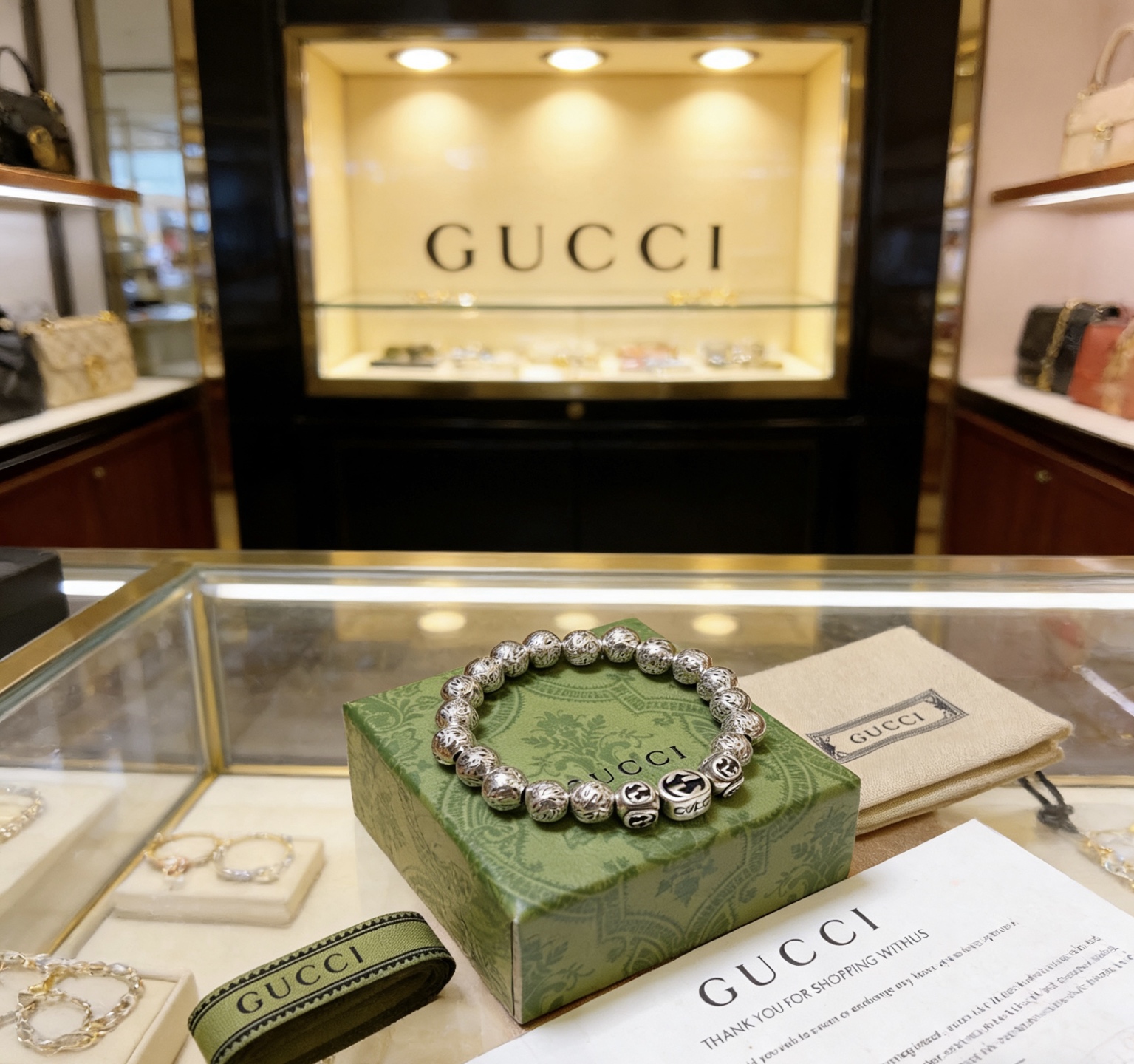 Gucci 𝐆𝐮𝐜𝐜𝐢古驰手链 奢华手串 最新款全件串珠手链档次更高 Anger Forest系列双g 古驰手链