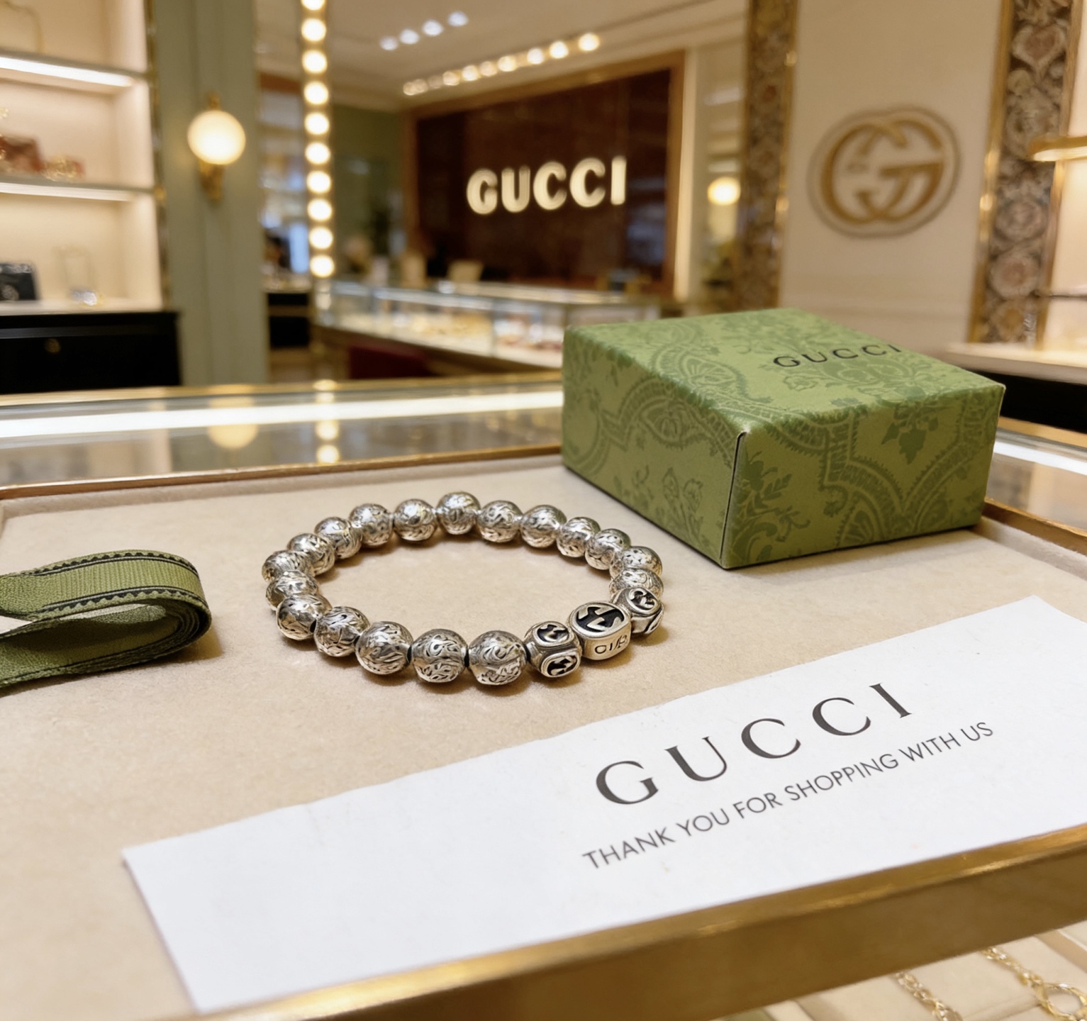 Gucci 𝐆𝐮𝐜𝐜𝐢古驰手链 奢华手串 最新款全件串珠手链档次更高 Anger Forest系列双g 古驰手链