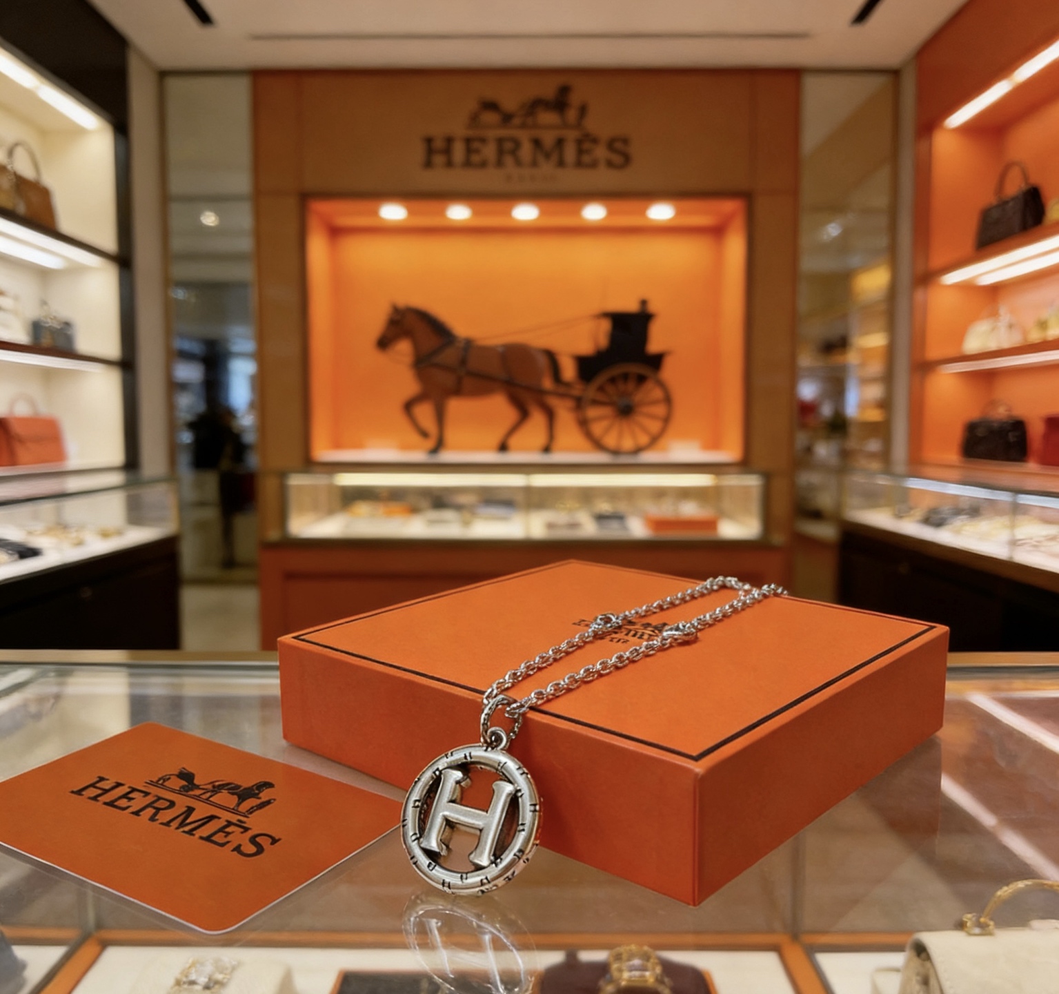Colar Hermes H Equipe metal prateado 50cm