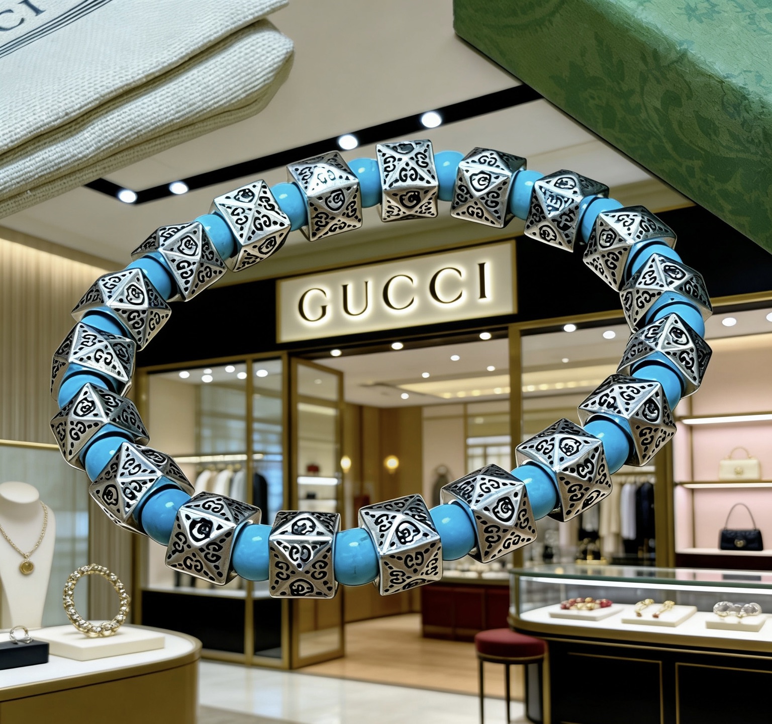 Gucci 新品发布 𝐆𝐮𝐜𝐜𝐢古驰手链 奢华古驰手串 绿松石手链水晶 最新款全件串珠手链档次更高 Anger Forest系列双g 古驰手链