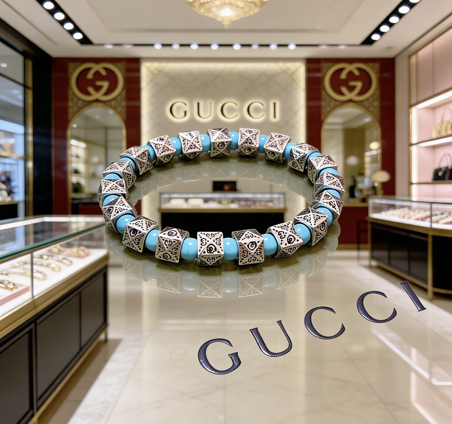 Gucci 新品发布 𝐆𝐮𝐜𝐜𝐢古驰手链 奢华古驰手串 绿松石手链水晶 最新款全件串珠手链档次更高 Anger Forest系列双g 古驰手链
