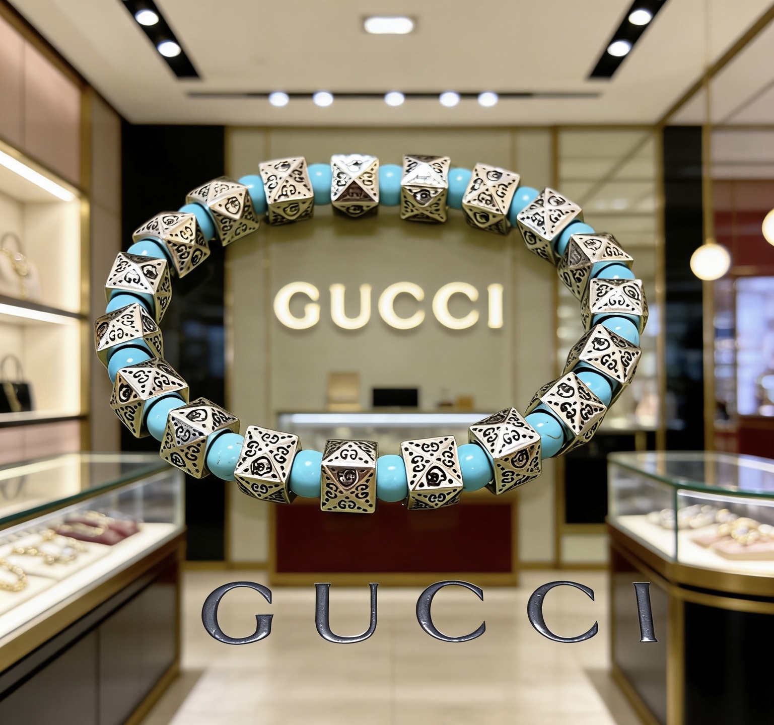 Gucci 新品发布 𝐆𝐮𝐜𝐜𝐢古驰手链 奢华古驰手串 绿松石手链水晶 最新款全件串珠手链档次更高 Anger Forest系列双g 古驰手链