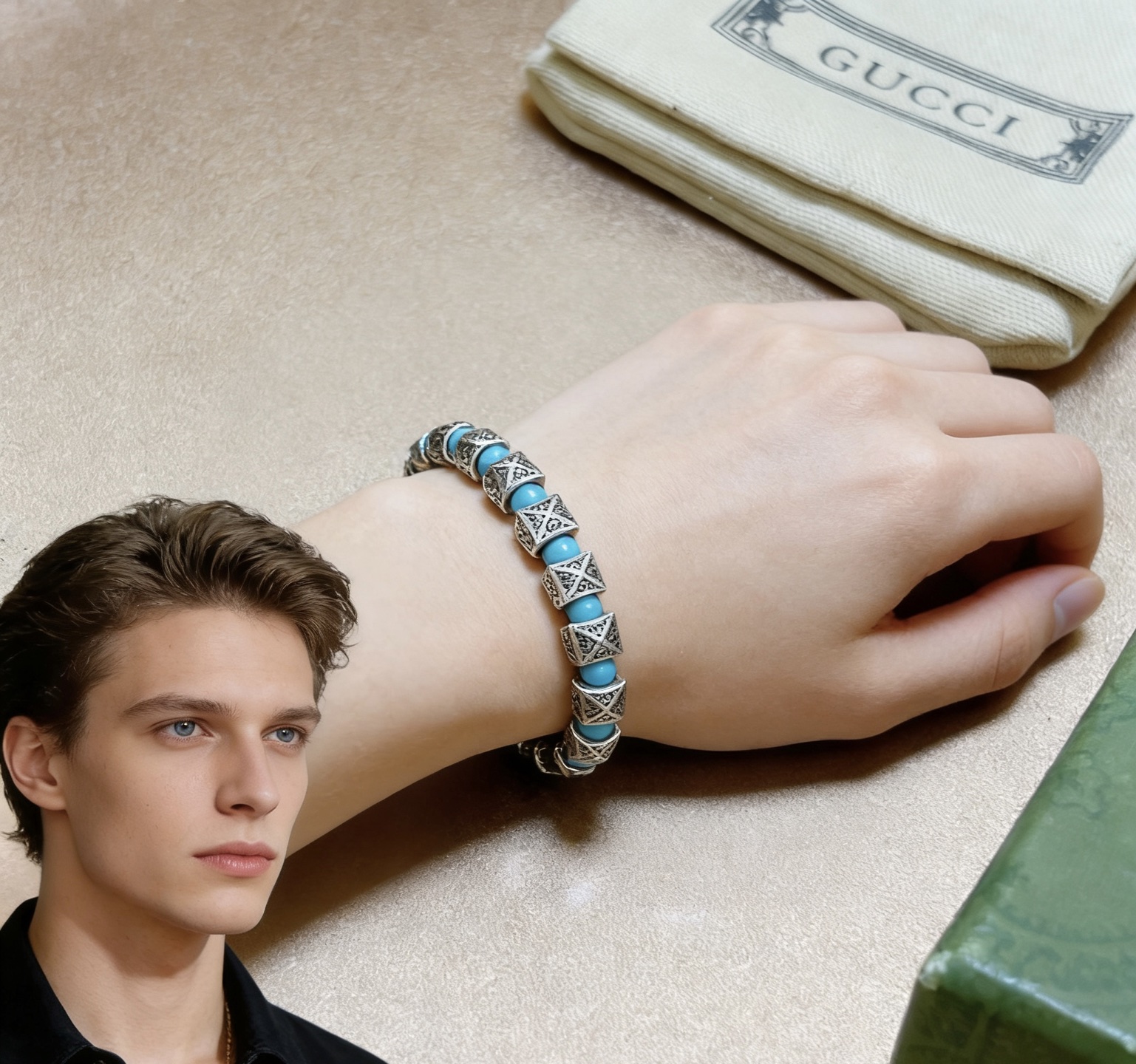 Gucci 新品发布 𝐆𝐮𝐜𝐜𝐢古驰手链 奢华古驰手串 绿松石手链水晶 最新款全件串珠手链档次更高 Anger Forest系列双g 古驰手链
