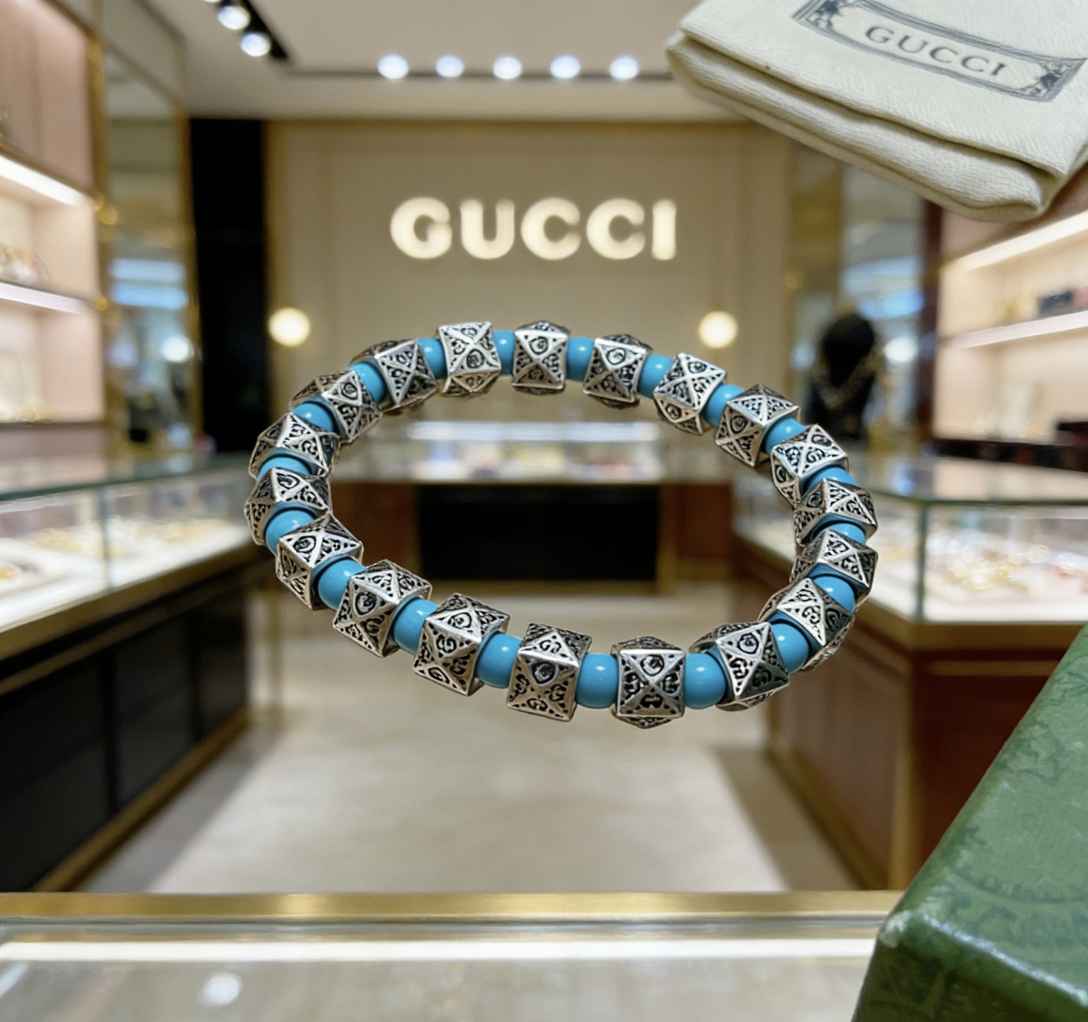 Gucci 新品发布 𝐆𝐮𝐜𝐜𝐢古驰手链 奢华古驰手串 绿松石手链水晶 最新款全件串珠手链档次更高 Anger Forest系列双g 古驰手链