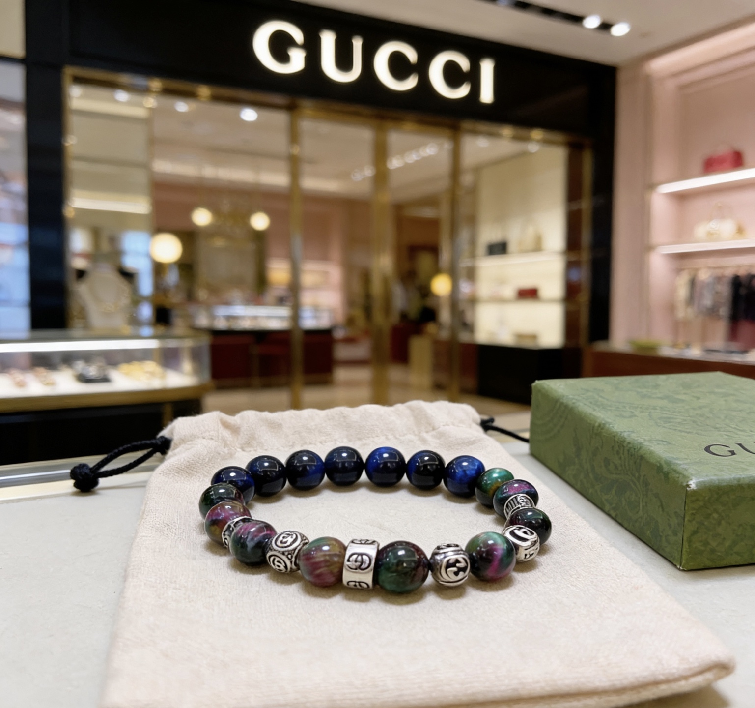 Gucci 新品发布𝐆𝐮𝐜𝐜𝐢古驰手链 最新款天然紫虎眼石手链档次更高 Anger Forest系列双g手链