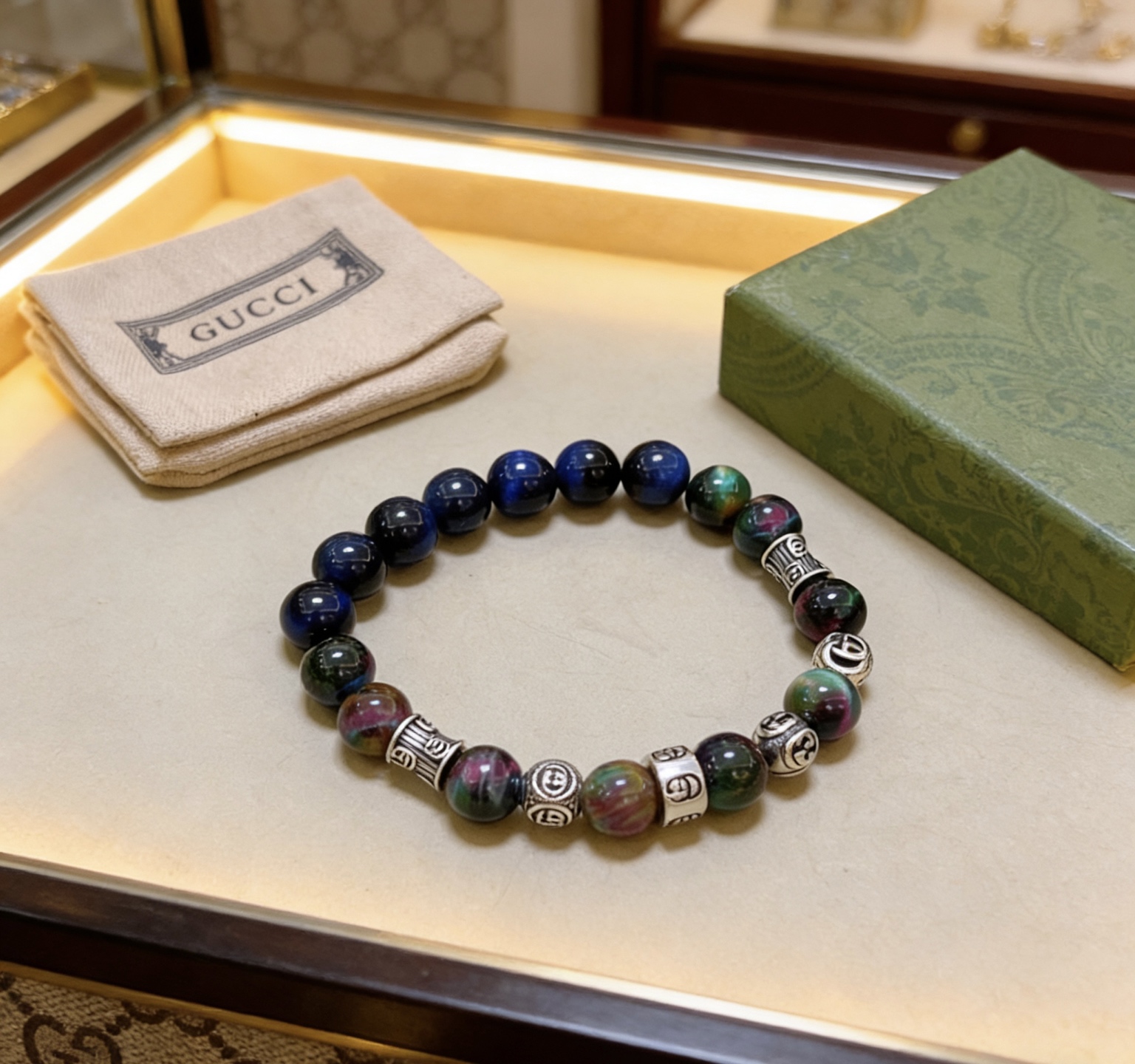 Gucci 新品发布𝐆𝐮𝐜𝐜𝐢古驰手链 最新款天然紫虎眼石手链档次更高 Anger Forest系列双g手链