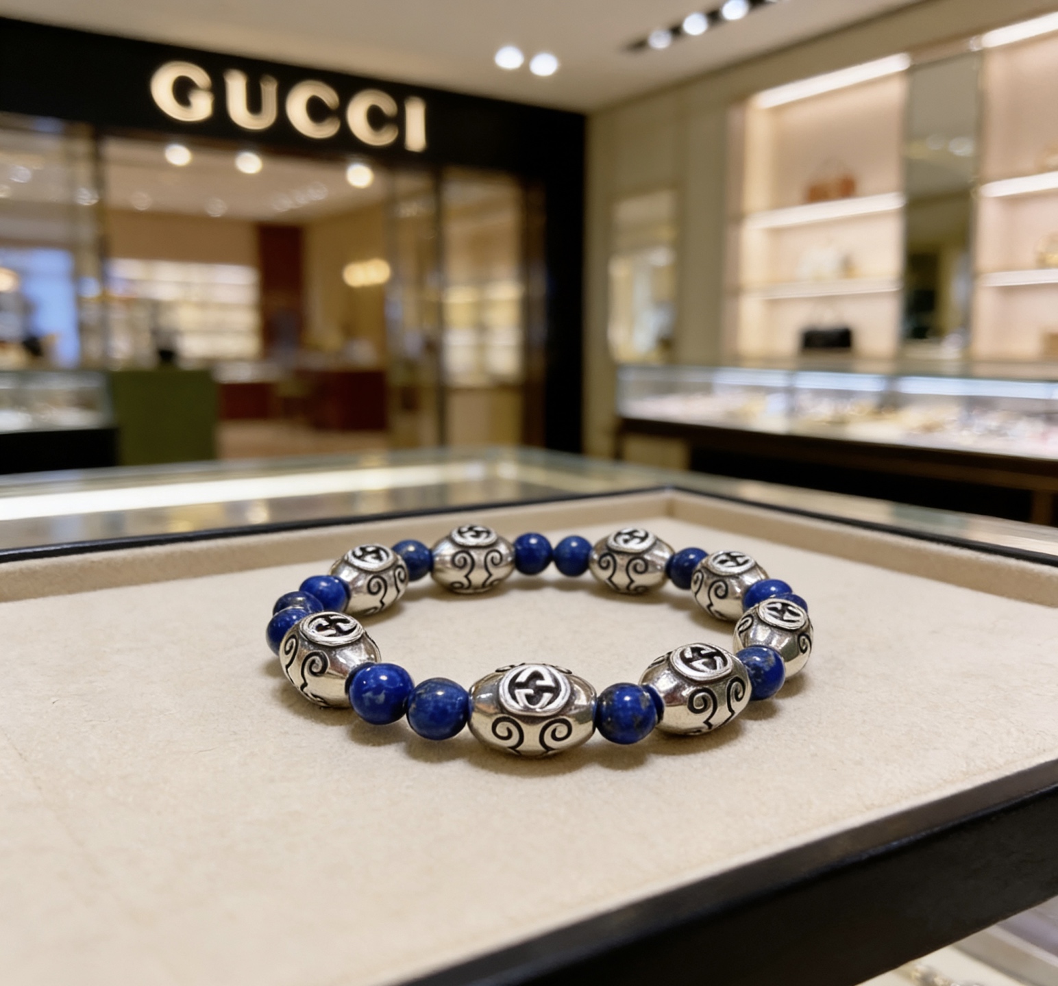Gucci 𝐆𝐮𝐜𝐜𝐢古驰手链 最新款天然青金石手链档次更高 Anger Forest系列双G天然青金石水晶手链