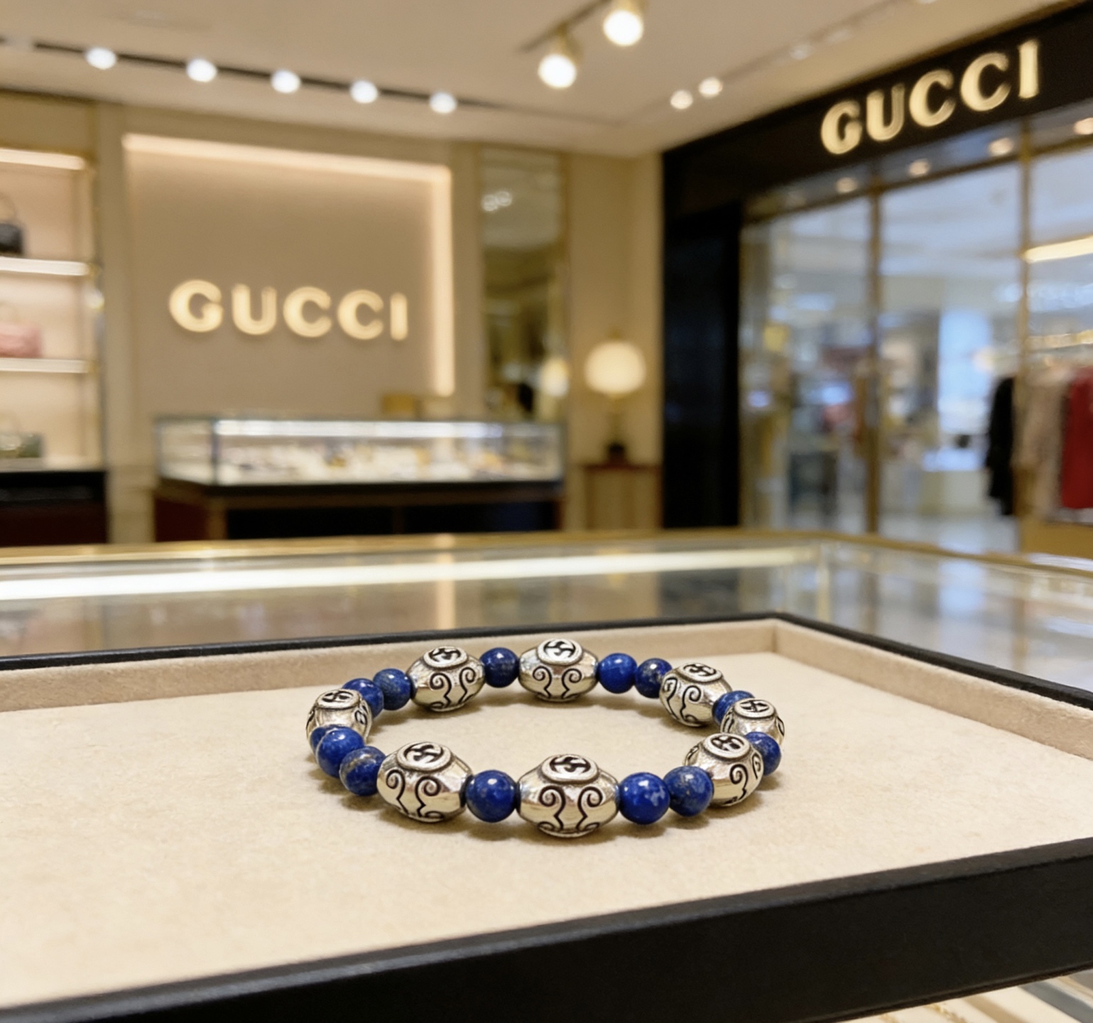 Gucci 𝐆𝐮𝐜𝐜𝐢古驰手链 最新款天然青金石手链档次更高 Anger Forest系列双G天然青金石水晶手链
