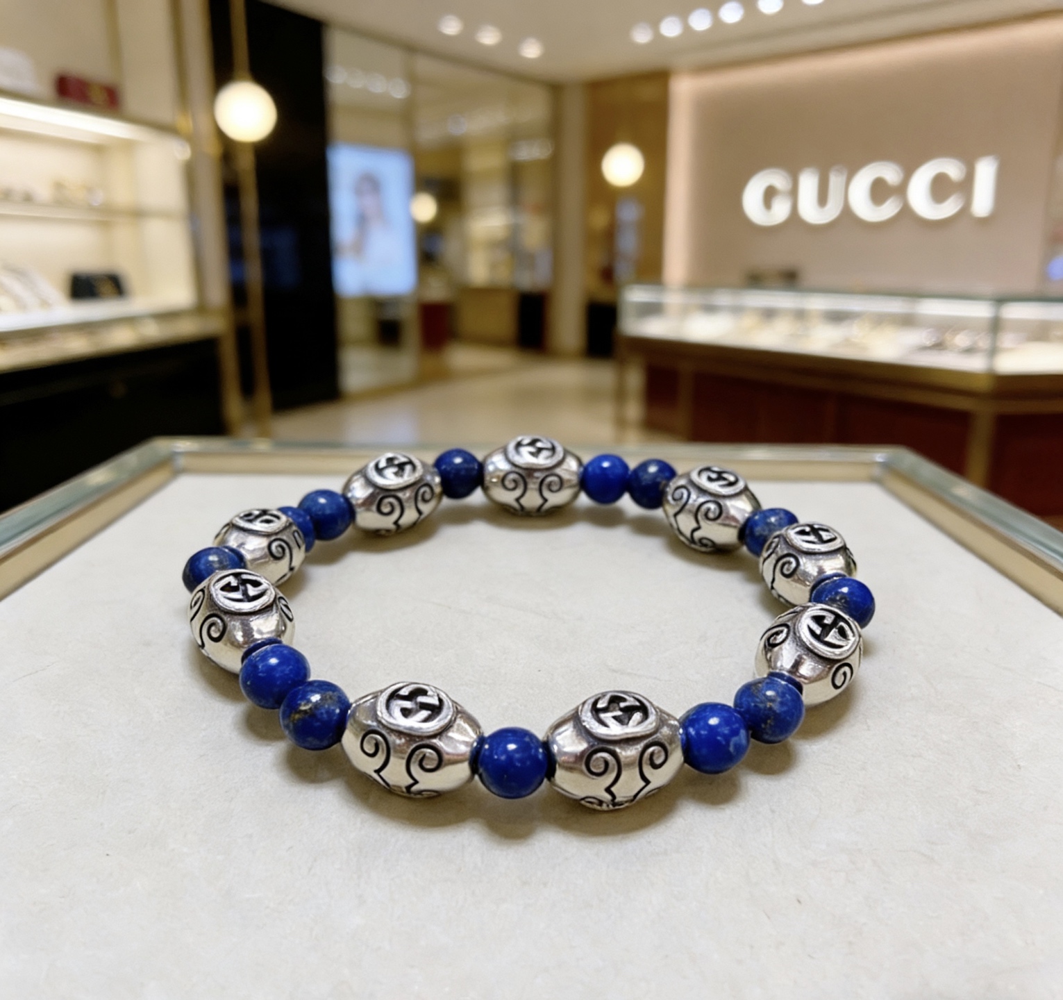 Gucci 𝐆𝐮𝐜𝐜𝐢古驰手链 最新款天然青金石手链档次更高 Anger Forest系列双G天然青金石水晶手链