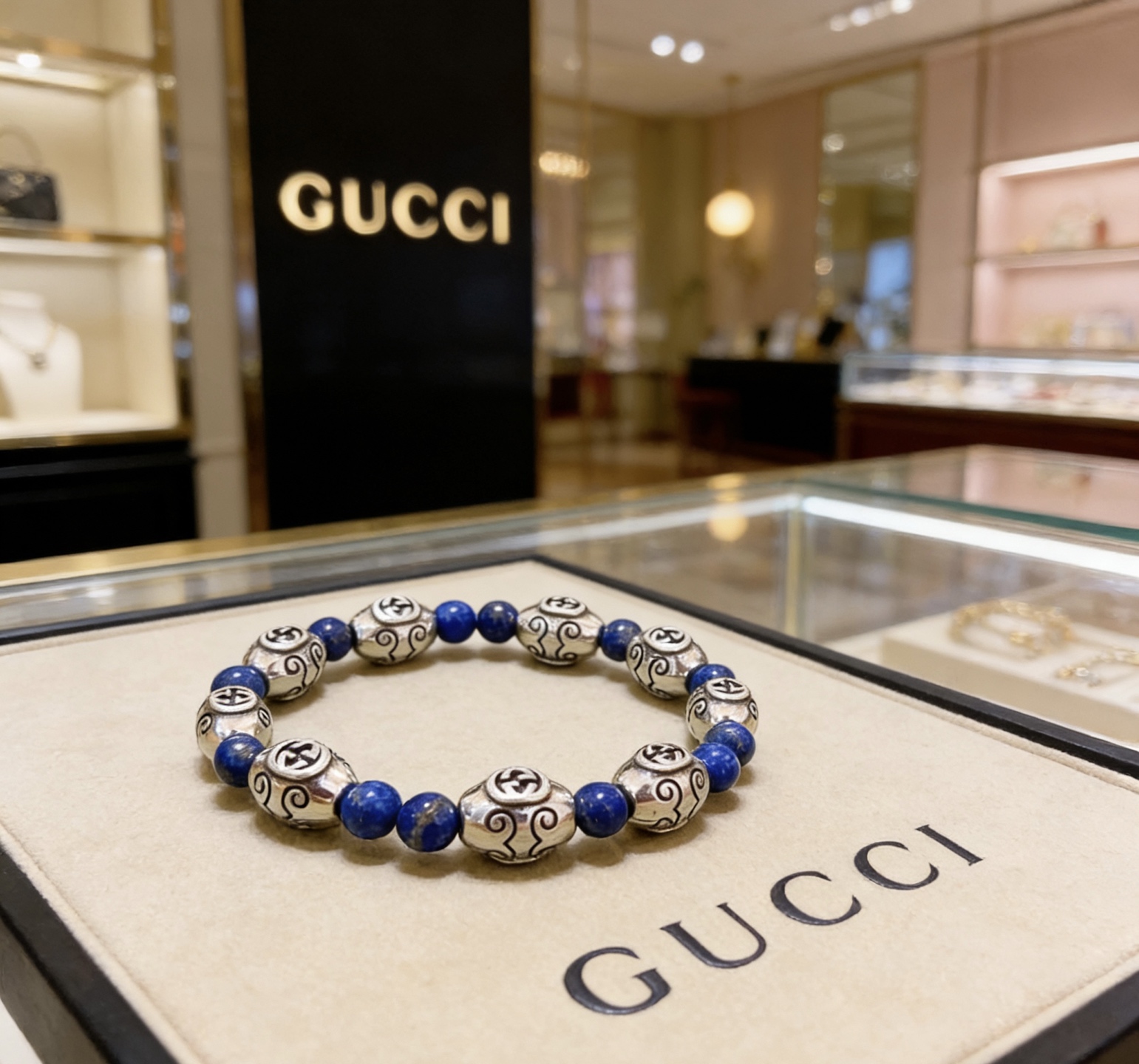 Gucci 𝐆𝐮𝐜𝐜𝐢古驰手链 最新款天然青金石手链档次更高 Anger Forest系列双G天然青金石水晶手链