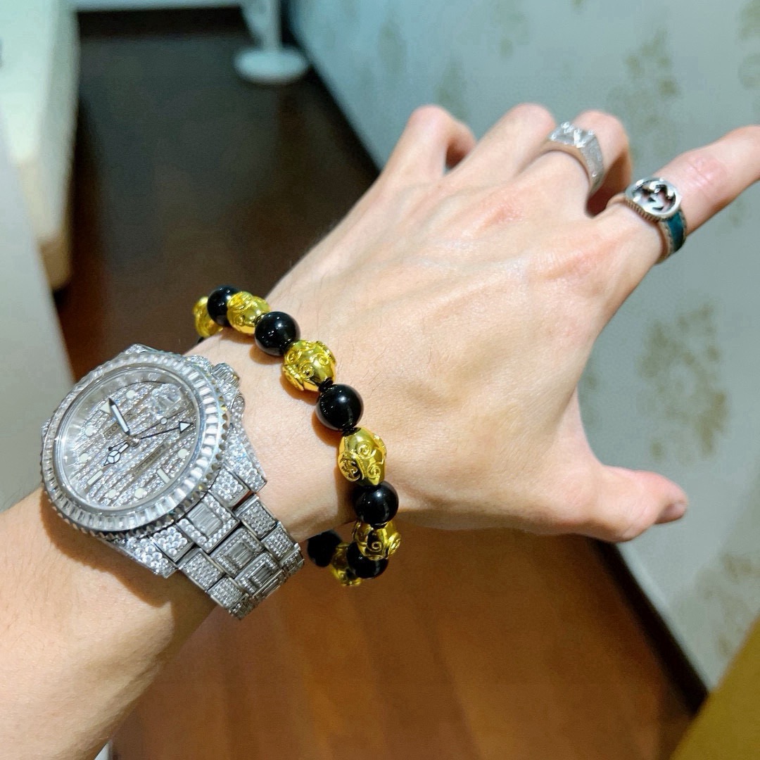 Gucci 新品发布 𝐆𝐮𝐜𝐜𝐢古驰手链 奢华古驰手串 金店 黑玛瑙手链水晶 最新款全件串珠手链档次更高 Anger Forest系列双g 古驰手链