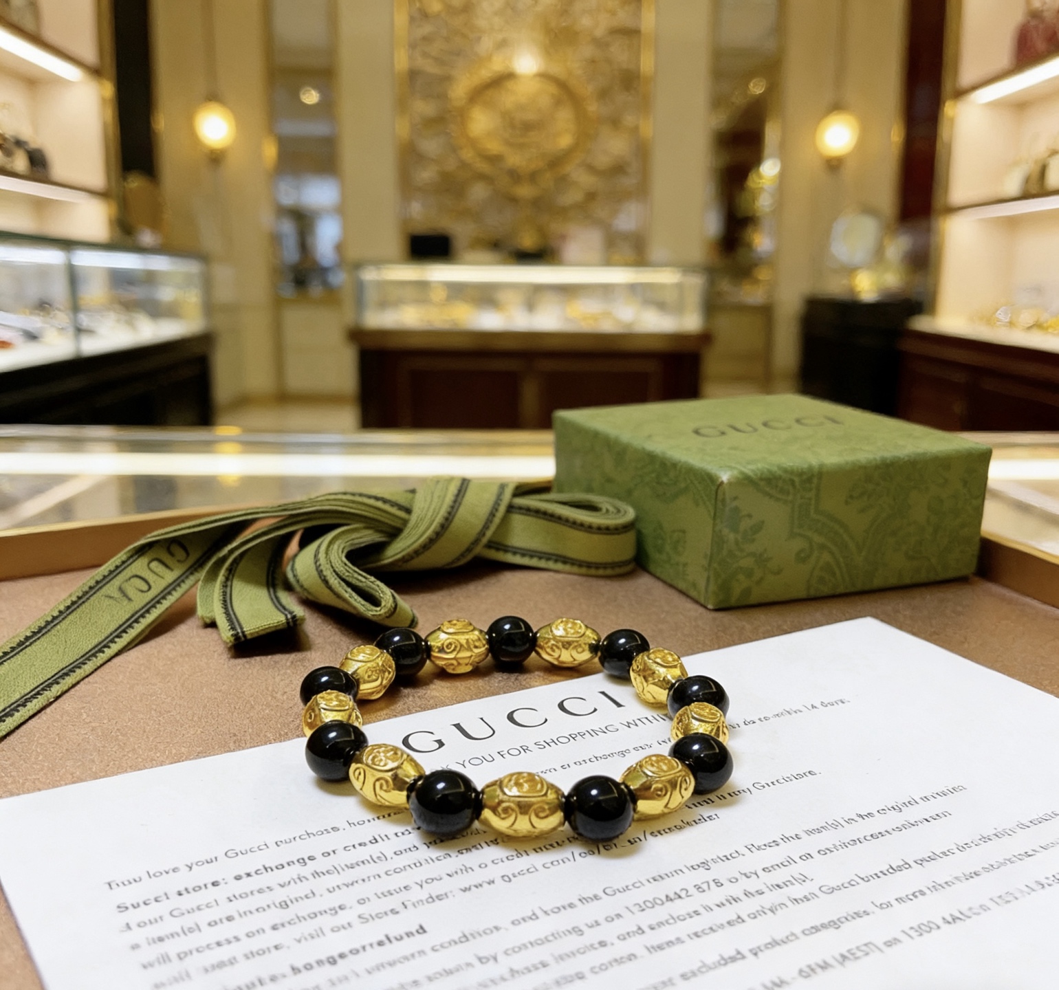Gucci 新品发布 𝐆𝐮𝐜𝐜𝐢古驰手链 奢华古驰手串 金店 黑玛瑙手链水晶 最新款全件串珠手链档次更高 Anger Forest系列双g 古驰手链
